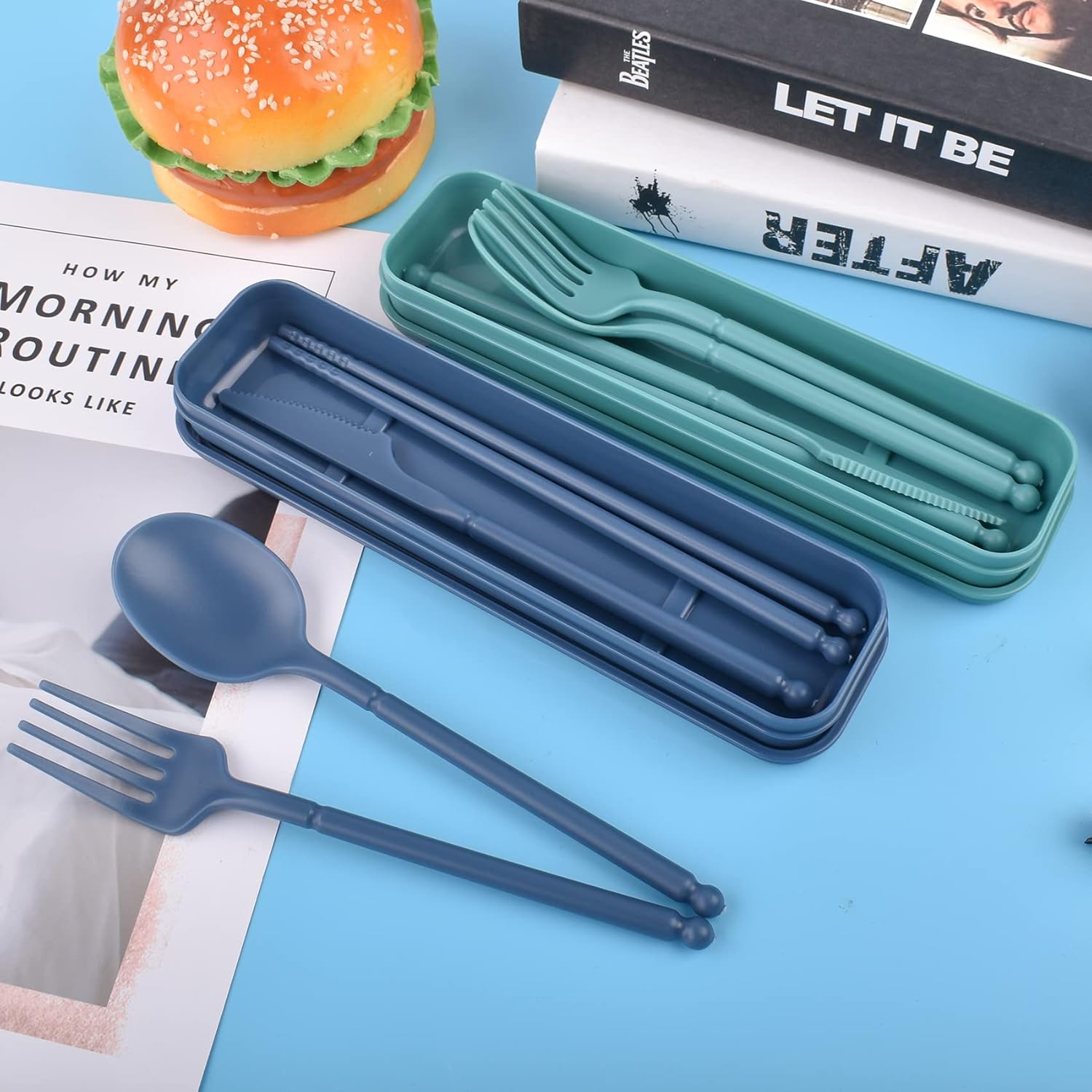 Juego de utensilios portátiles con estuche, 2 juegos de utensilios de camping, juego de utensilios de viaje con estuche, juego de cubiertos de