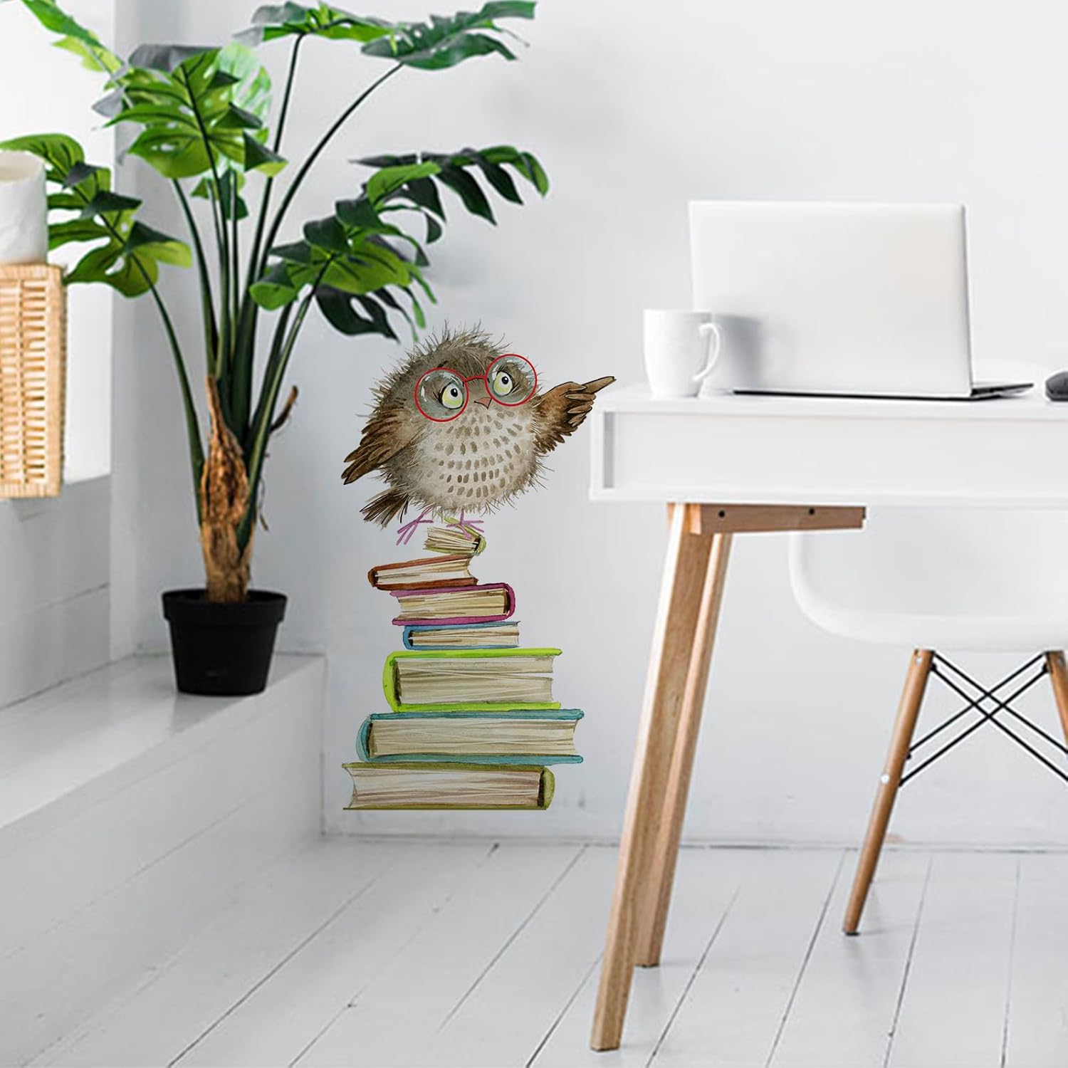 Calcomanías de pared con diseño de búhos y libros, lindos animales, papel tapiz educativo para despegar y pegar para habitación de niños, rincón de