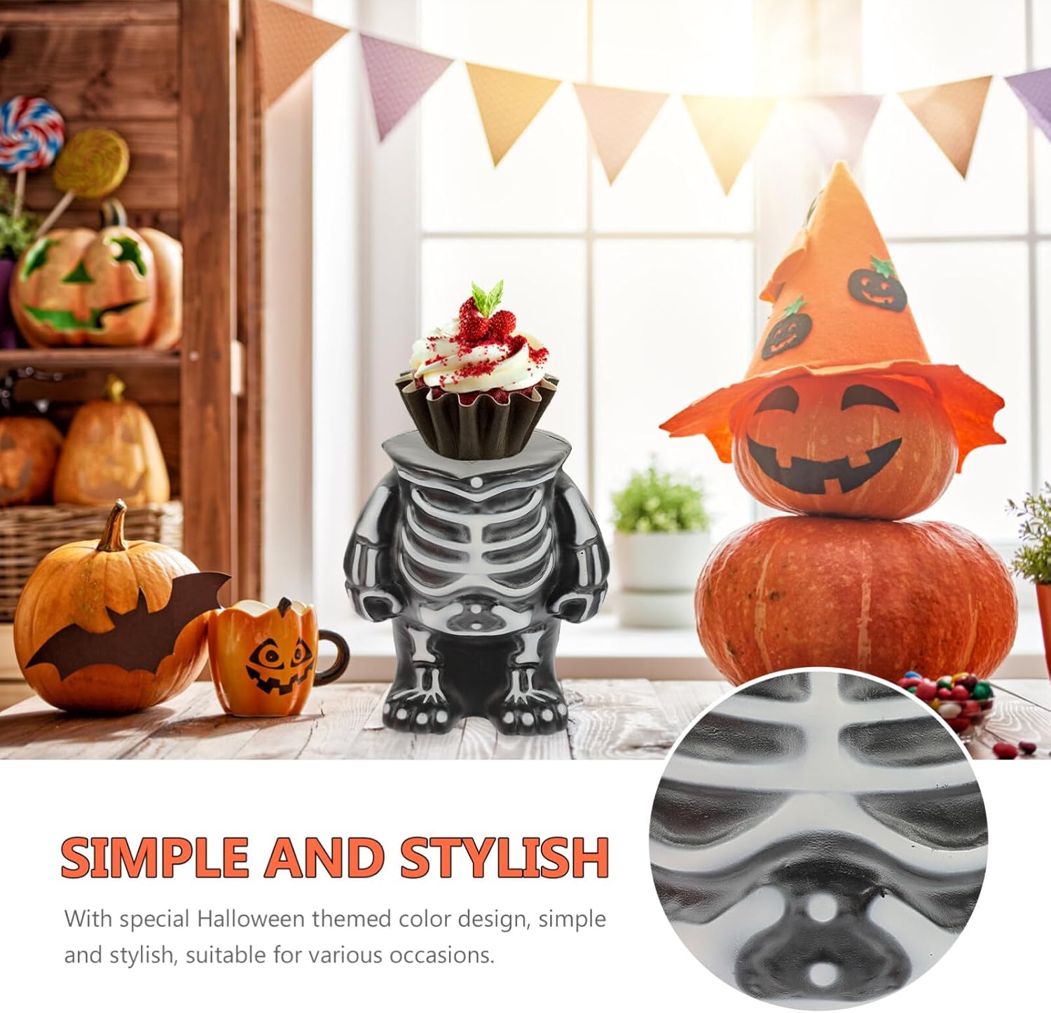 SEWACC Soporte de exhibición en forma de esqueleto de Halloween, soporte de calabaza de Halloween, bandeja de base, bandeja espeluznante para