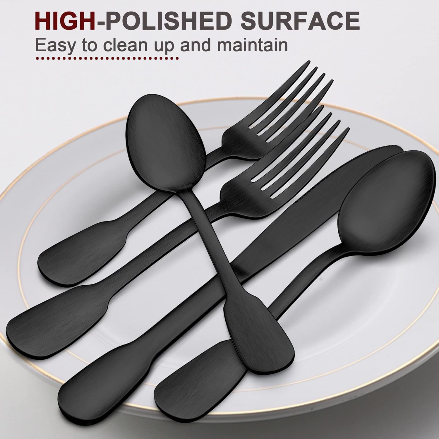 E-far – Juego de cubiertos de acero inoxidable de 40 piezas para 8 piezas con mango de diseño, vajilla de metal moderno para cocina, restaurante,