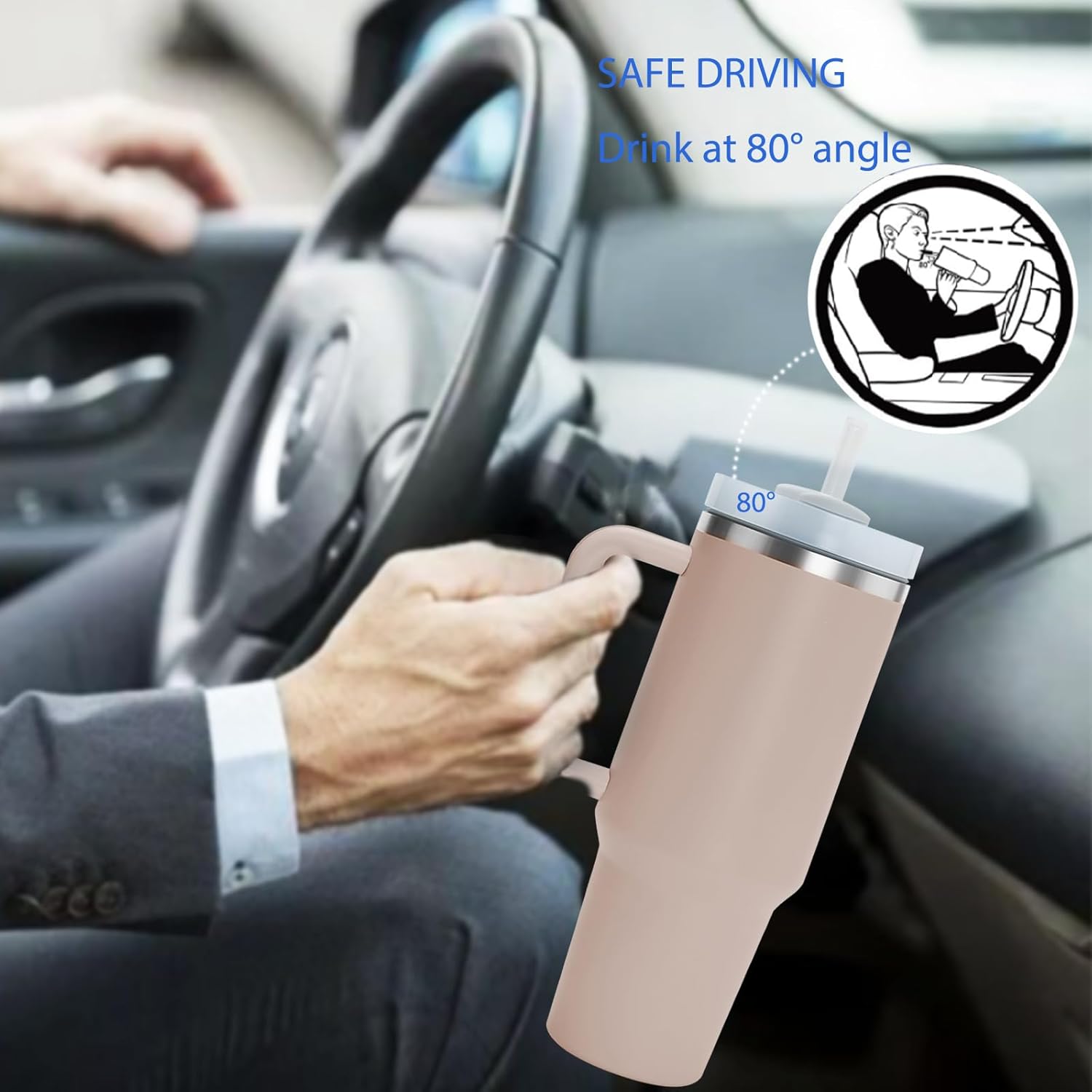 Vaso de 40 onzas con asa y tapa con pajilla, vaso de acero inoxidable aislado al vacío, taza de viaje para agua, té helado o café, batido, regalos