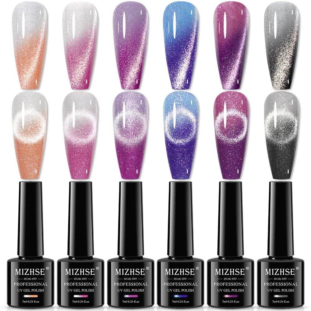 MIZHSE Kit de esmalte de uñas de gel Cat Eye de 0.3 fl oz, juego de manicura de arte de uñas de ojo de gato que cambia de color, esmalte de gel con