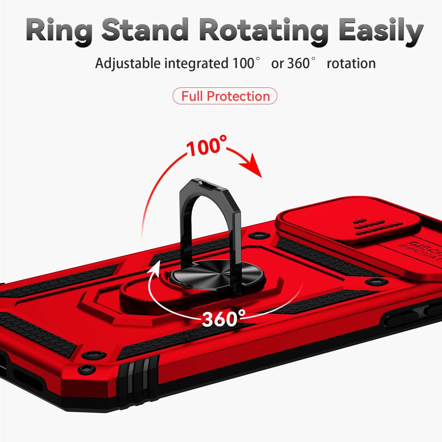 Funda para iPhone 11 Pro Max con cubierta deslizante para cámara + protector de pantalla HD, soporte de anillo giratorio de grado militar a prueba