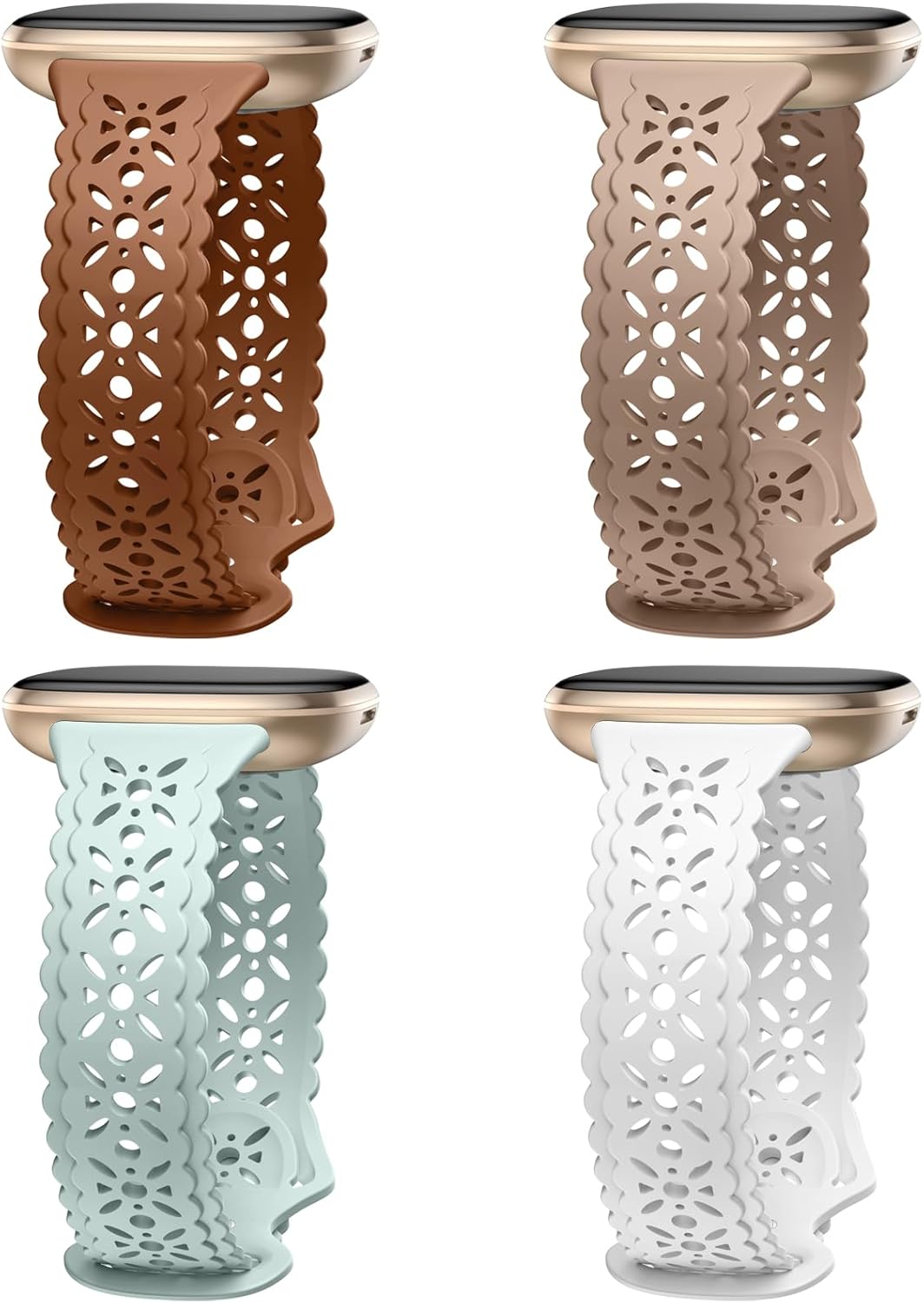 Dirrelo Paquete de 4 correas de silicona de encaje compatibles con Fitbit SenseFitbit Versa 3 bandas mujeresFitbit Versa 4 bandasSense 2 bandas,