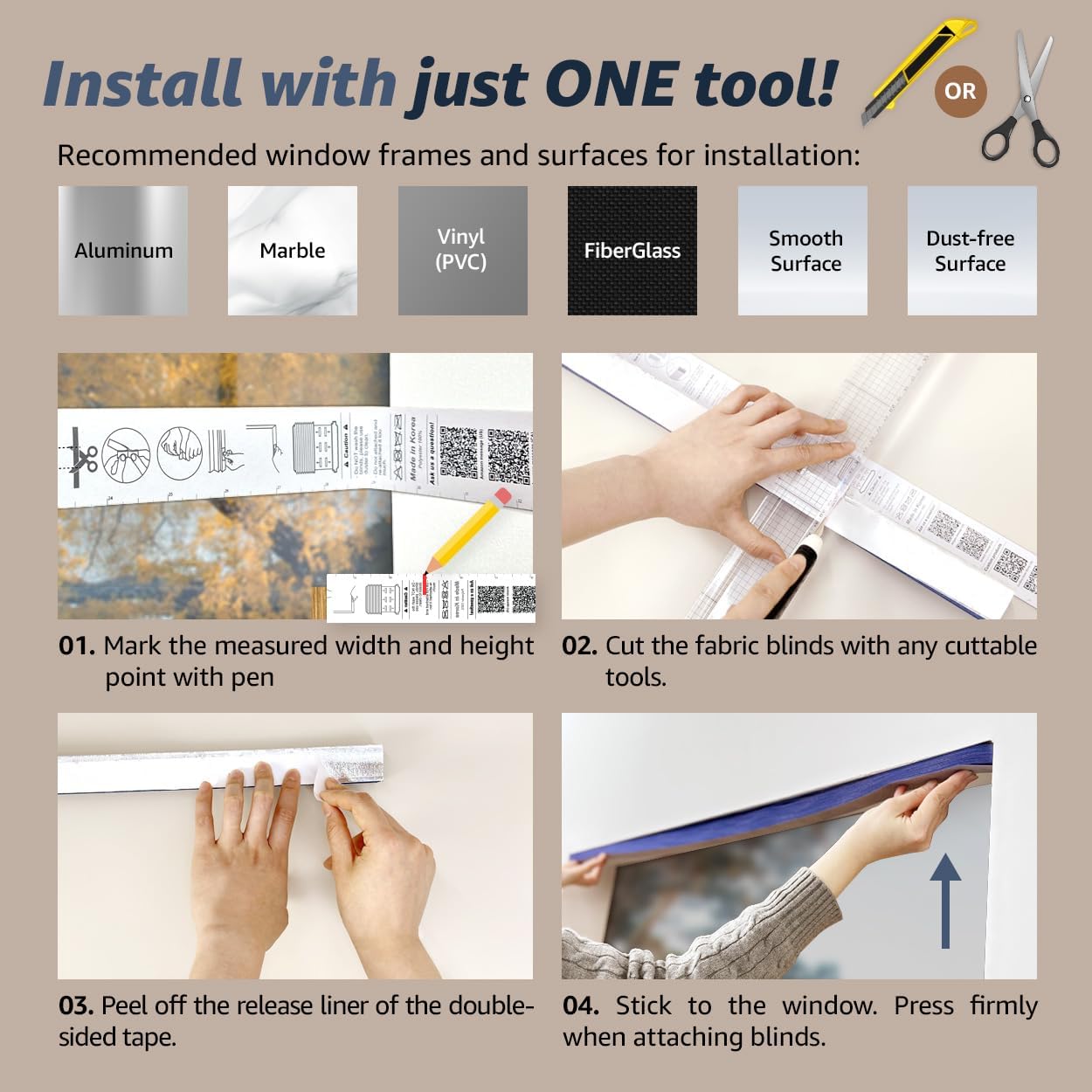 Foiresoft Persianas de tela plisadas sin herramientas, persianas temporales autoadhesivas, sin taladrar, fáciles de cortar e instalar, recortar en