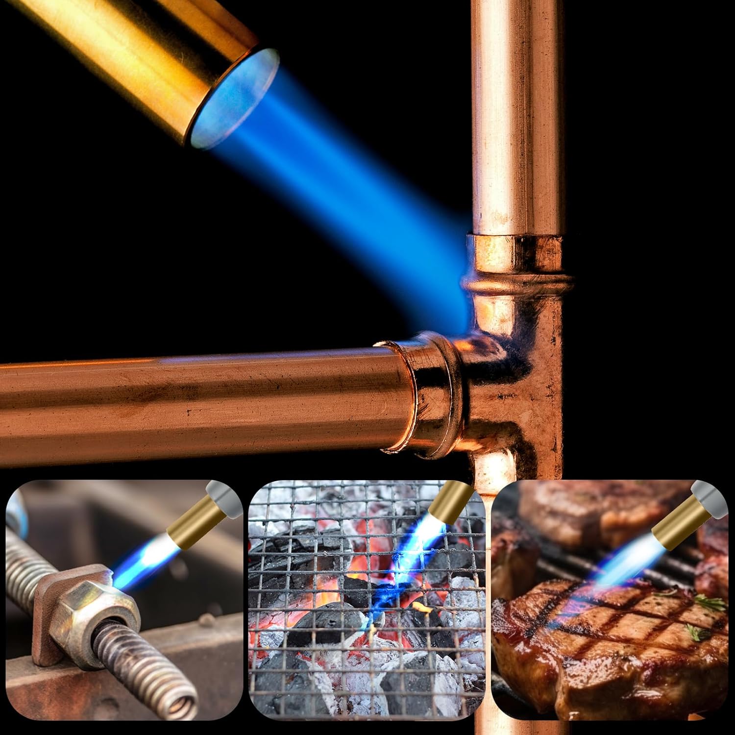 BLUEFIRE MAPP, MAPPRO – Potente cabezal de antorcha de gas de propano, arranque de gatillo Mapp, turbo de gas con llama de ajuste, antorcha de