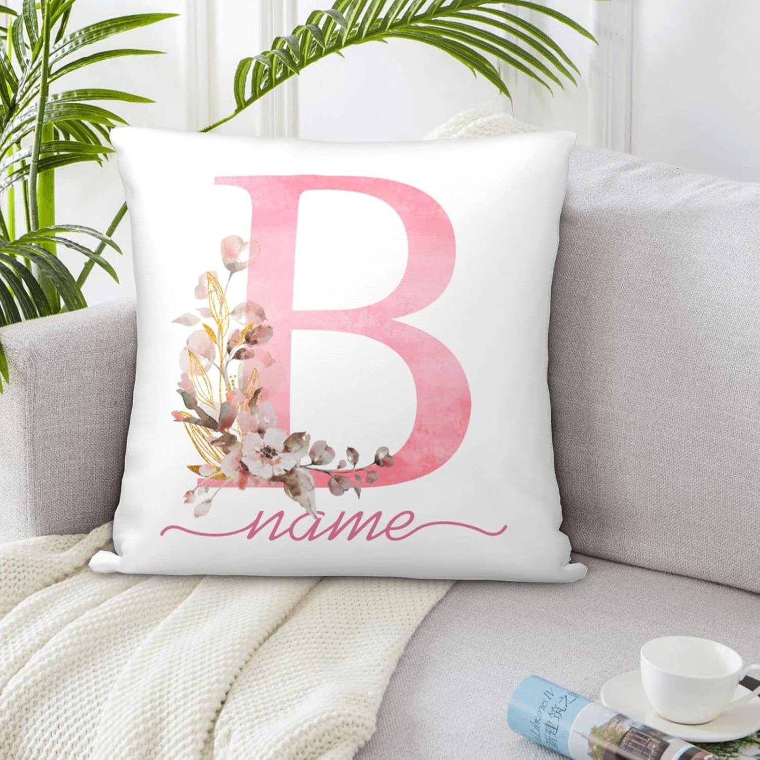 Fundas de almohada personalizadas con nombre, fundas de almohada personalizadas, fundas de almohada personalizadas con letras y flores, regalos