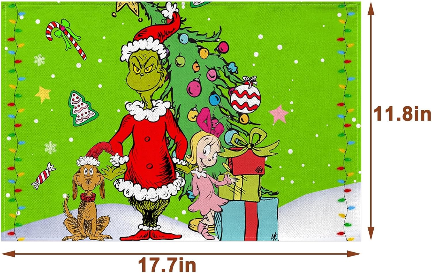Nepnuser Juego de 4 manteles individuales con texto en inglés Merry Christmas de Whoville Grinchmas, Navidad, invierno, vacaciones, fiestas