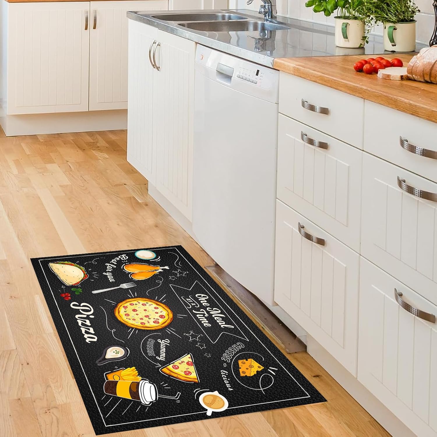 Alfombra lavable a máquina con temática de pizza de 2 x 3 pies, ultrafina, para sala de estar, alfombra moderna para dormitorio, comedor, oficina,