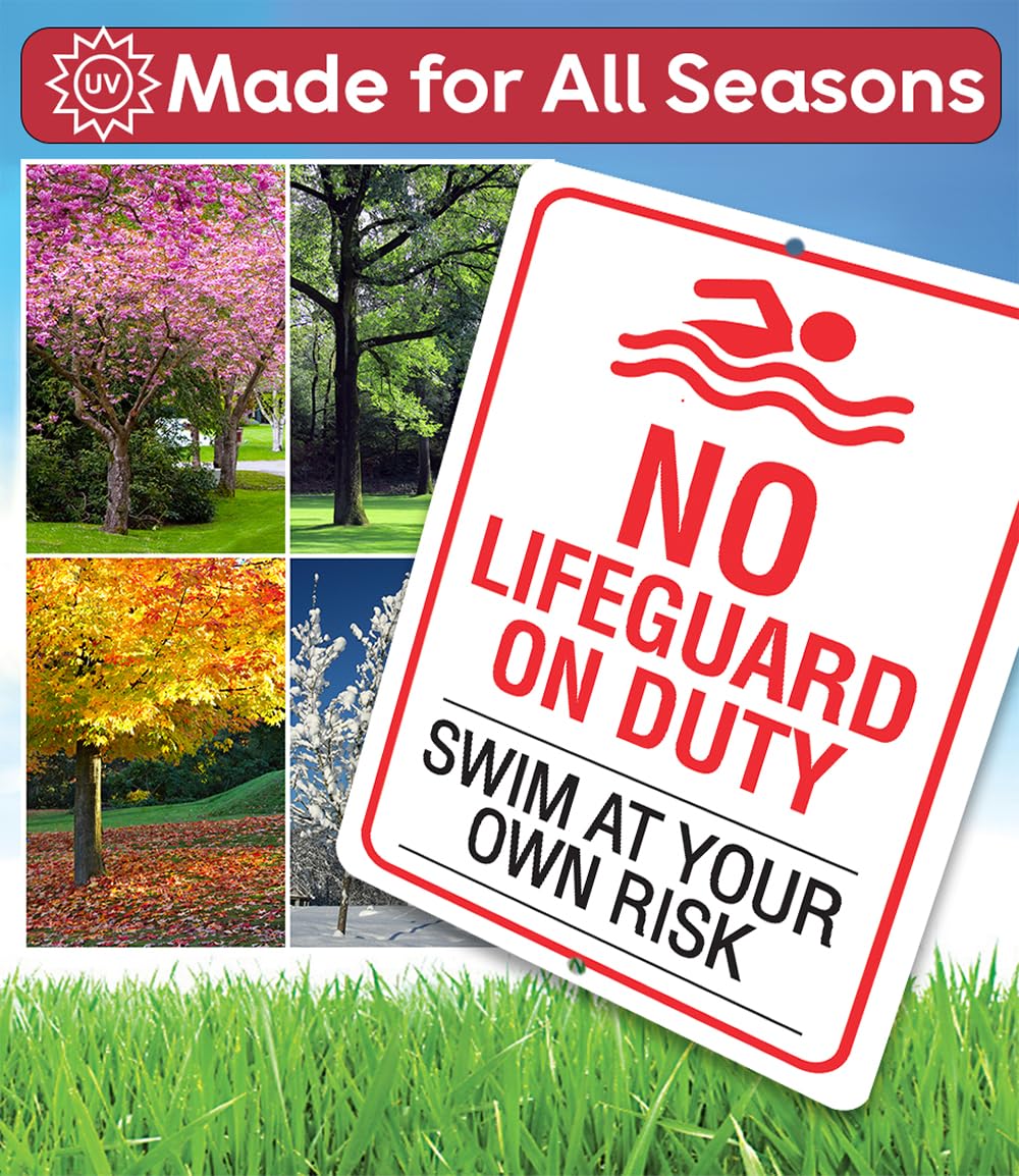 Metal Sign-No Lifeguard on Duty, Swim At Your Own Risk- Use IndoorOutdoor – Water Safety Notice Hazard Awareness Sign, For Beaches, Rivers, Lakes,