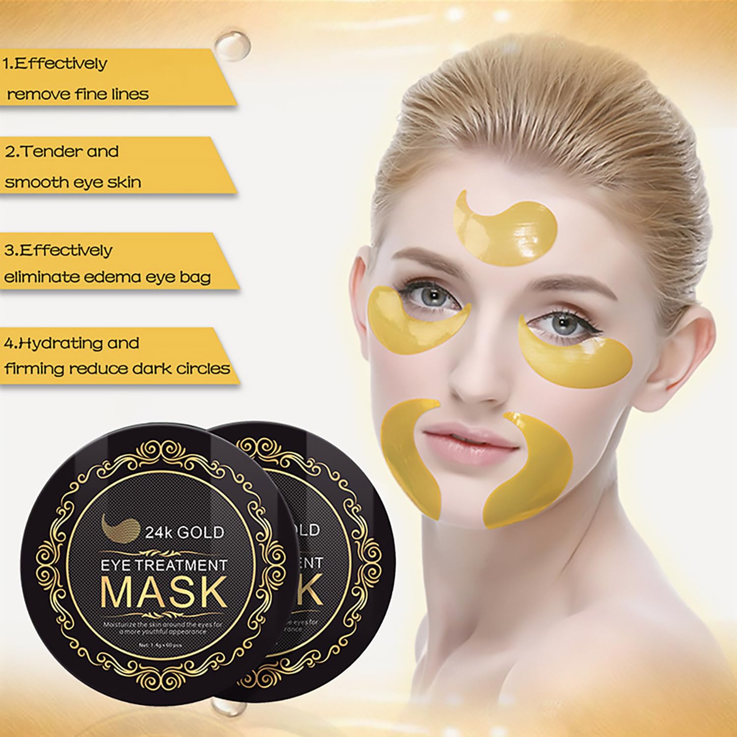 Under Eye Patches for Puffy Eyes, 24K Gold Collagen Eye Mask, Hot Cold Treatment Cooling Gel Eye Pads for Wrinkles Dark Circles Puffiness Eye Bags