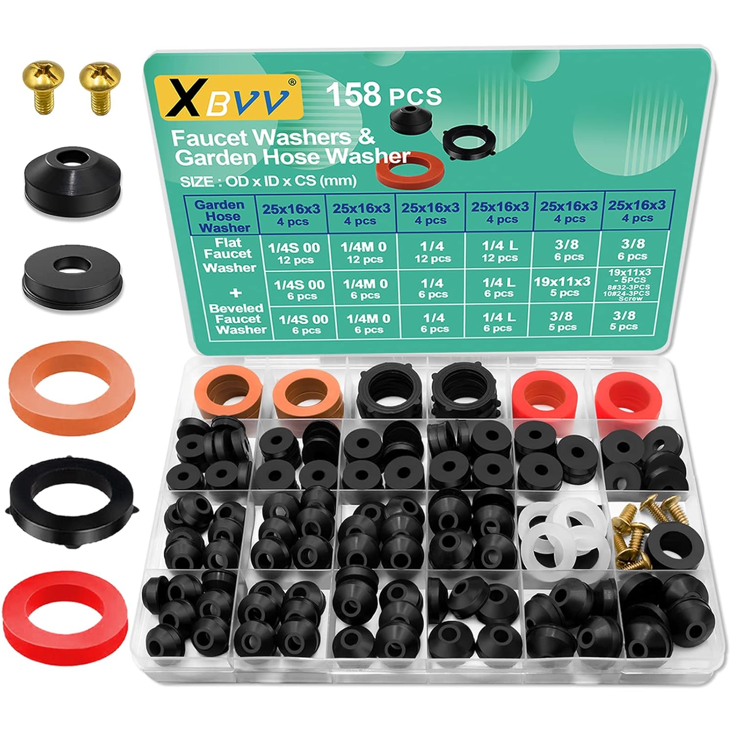Kit surtido de 158 piezas de arandelas de goma para grifo y manguera de jardín, para varios grifos al aire libre, vástago gastado y fontanería,