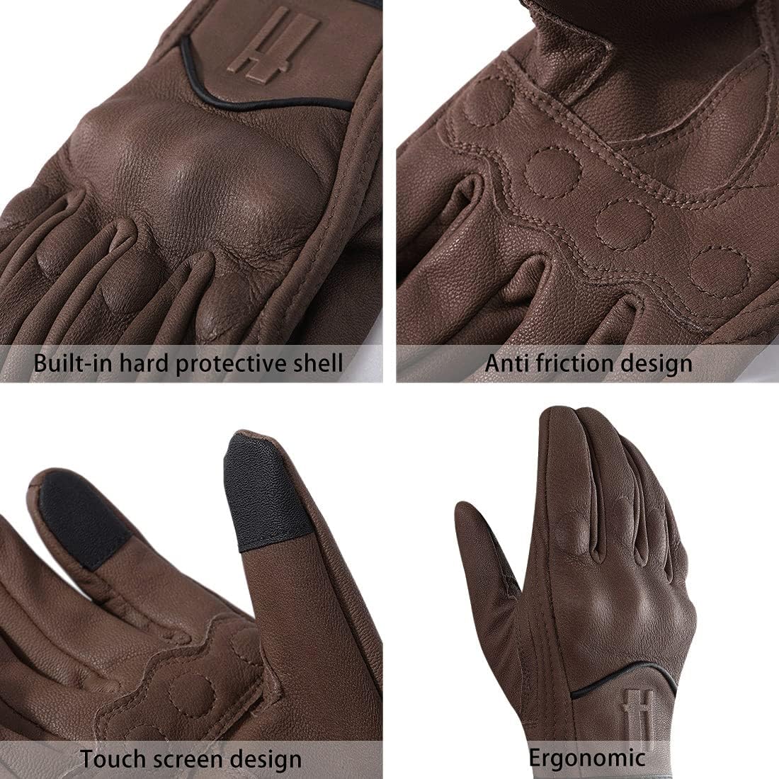 Harssidanzar Guantes de motocicleta de cuero cálido para hombre con pantalla táctil GM041US