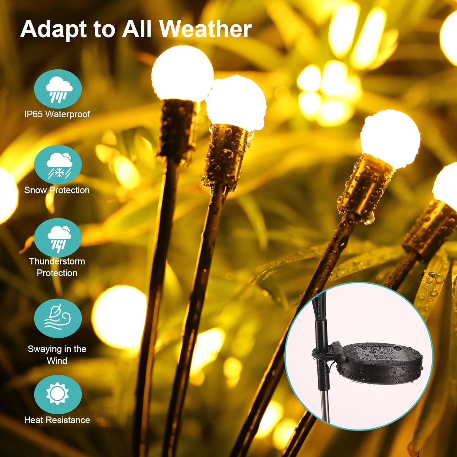 GreenClick Luces solares de jardín, luces solares de luciérnaga IP65, luces solares balanceadas con alambre de hierro flexible, luces de paisaje
