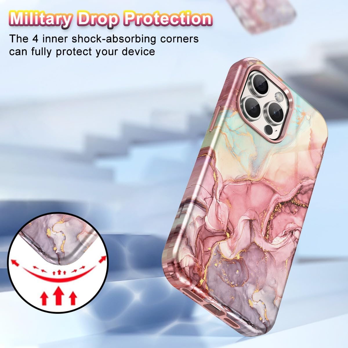 Btscase Funda para iPhone 15 Pro Max de 6.7 pulgadas (2023), patrón de mármol 3 en 1 resistente cuerpo completo a prueba de golpes PC duro +