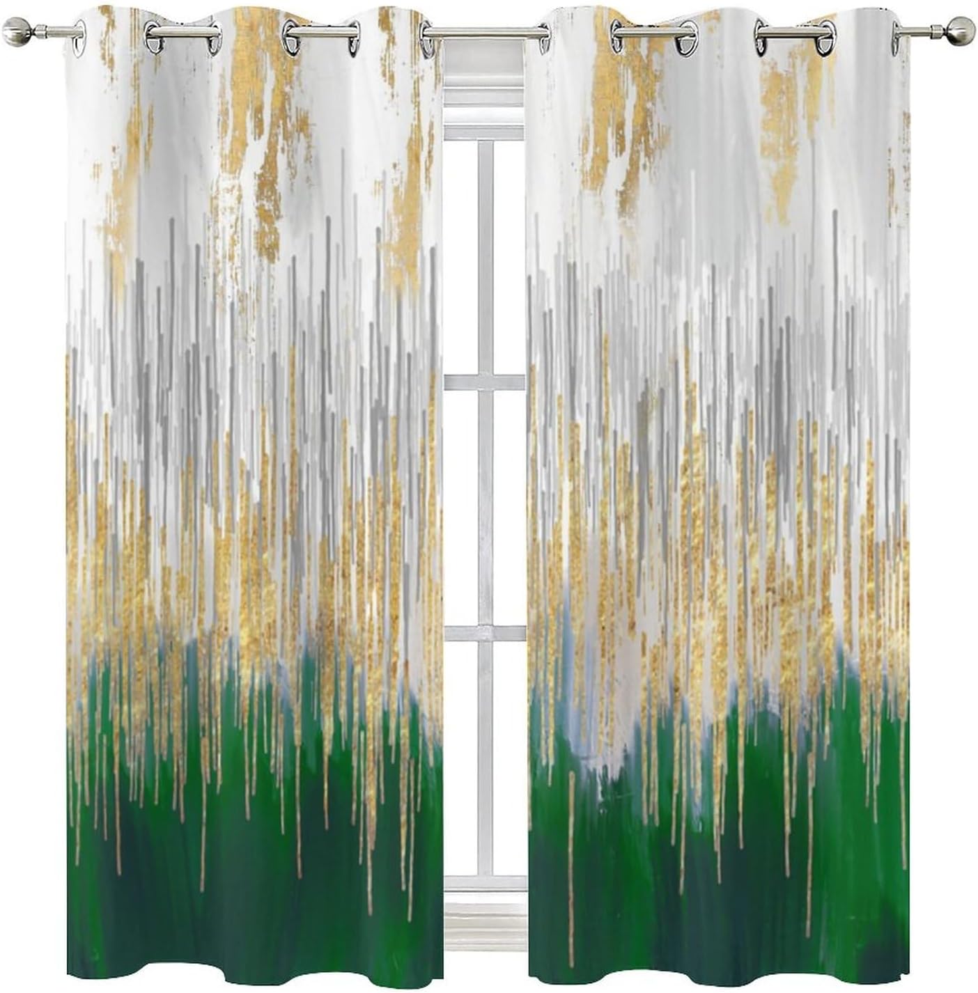 Cortinas modernas abstractas y verdes para dormitorio, textura geométrica de tinta dorada, pintura al óleo, arte de pintura al óleo, aislamiento