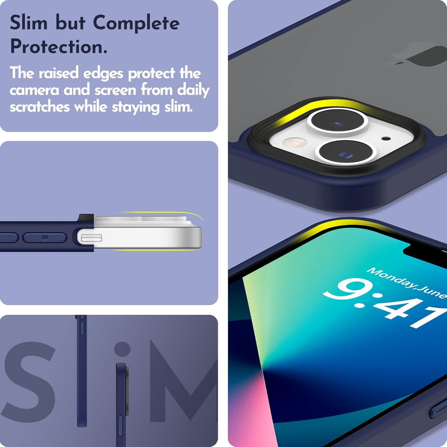 Funda mate compatible con iPhone 13 con protector de pantalla, cuerpo completo, a prueba de golpes, con protector de cámara, translúcido mate, funda