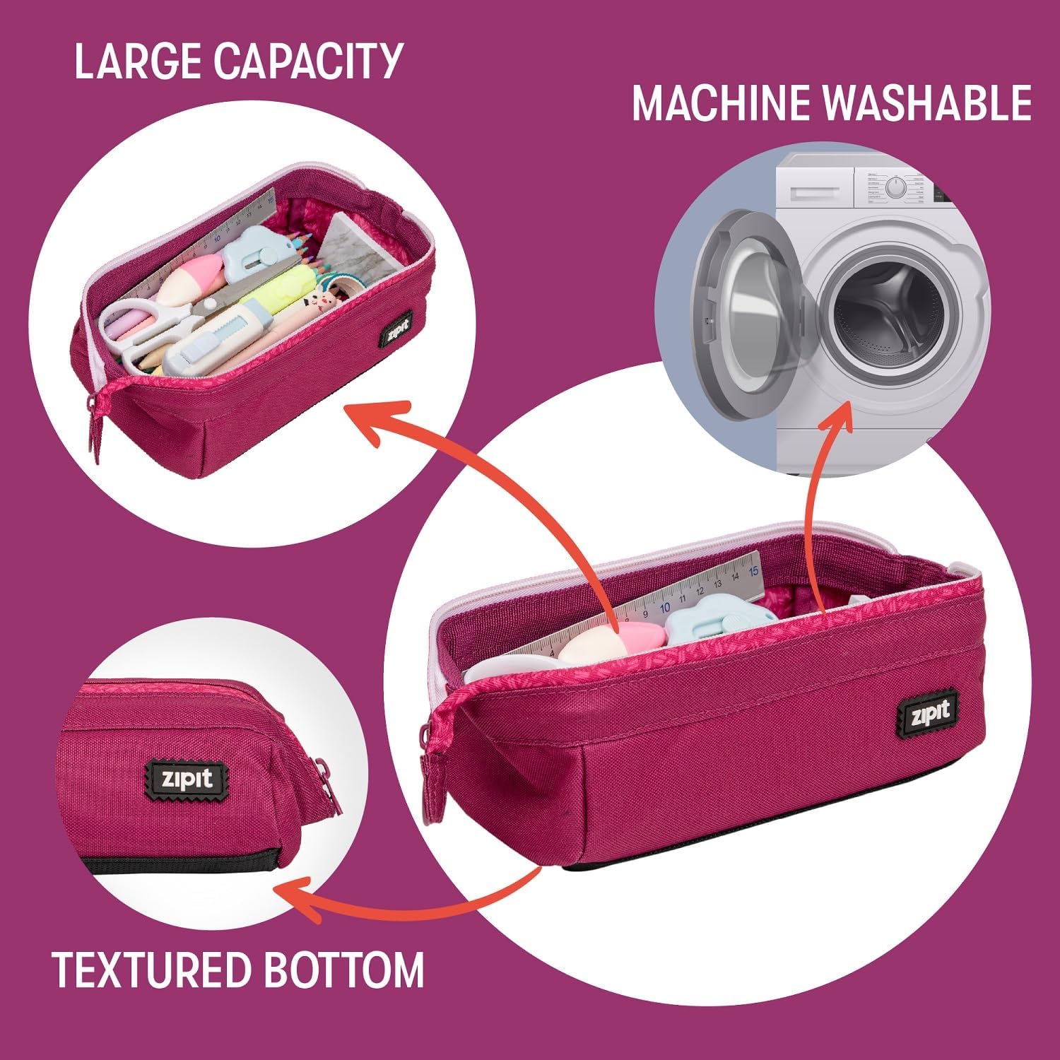 ZIPIT Lenny – Estuche para lápices para niñas, estuche de gran capacidad, estuche para lápices para la escuela, la universidad y la oficina (rosa)