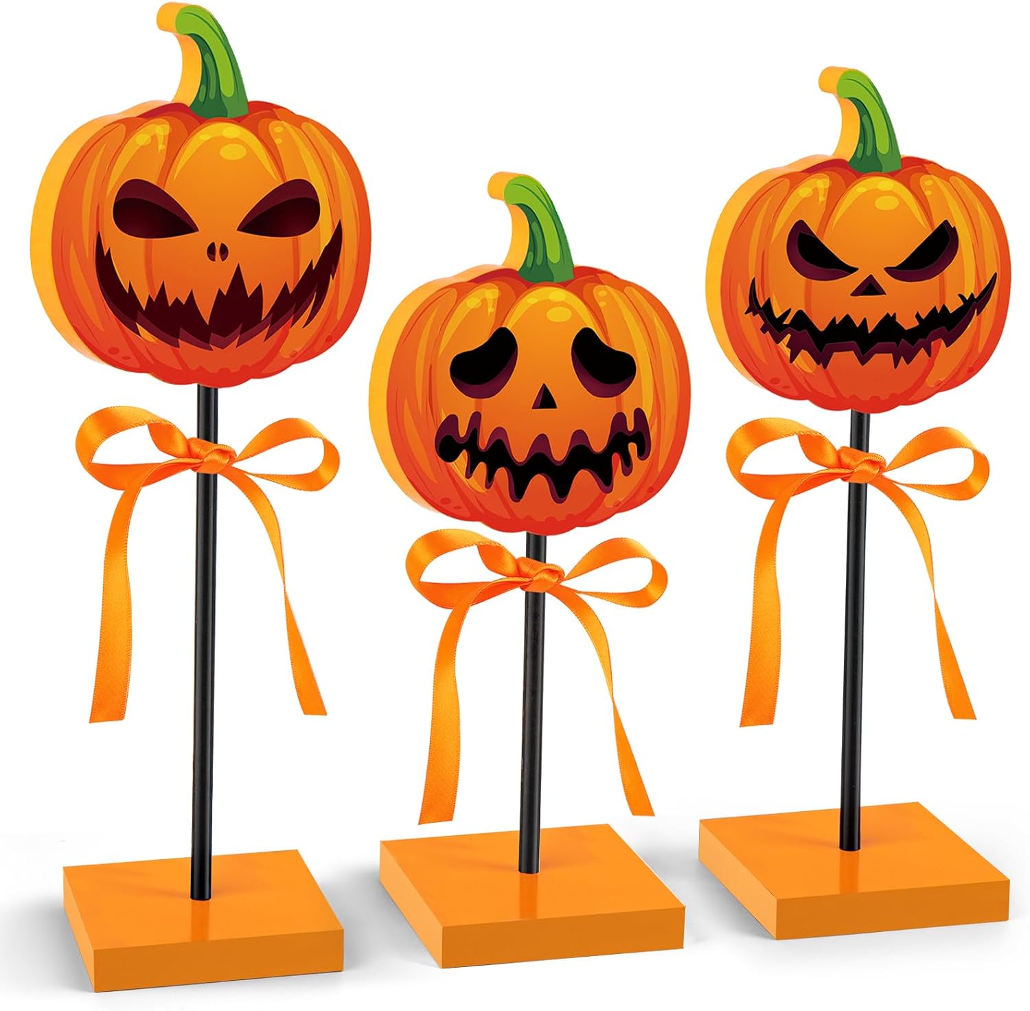 3 piezas de decoración de bandeja escalonada de Halloween, calabaza de madera, decoración de Halloween, letrero aterrador para interiores para