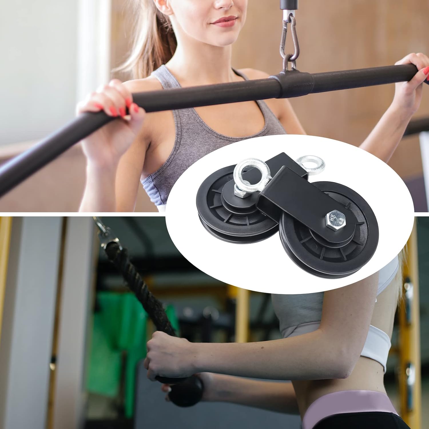 Patioer Paquete de 4 poleas de cable de 3.54 pulgadas3.543 in, rueda de polea silenciosa de nailon para gimnasio, rueda de tracción de rotación de