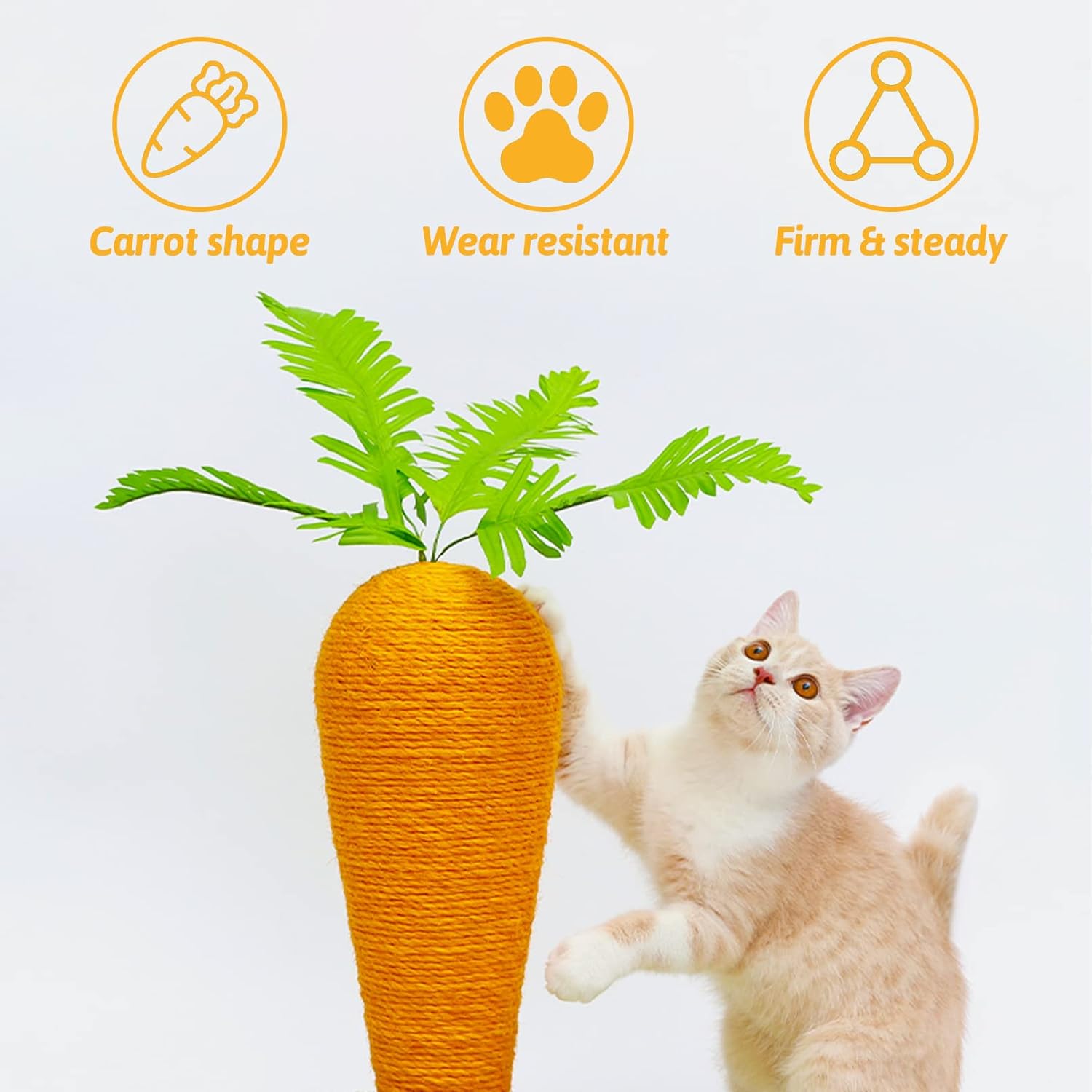Fhiny Rabbit Scratch Toy, Natural Sisal Interactive Bunny Claw Scratcher for Indoor Kittens, Cute Carrot Rabbit Nail Scratching Post for Kitten