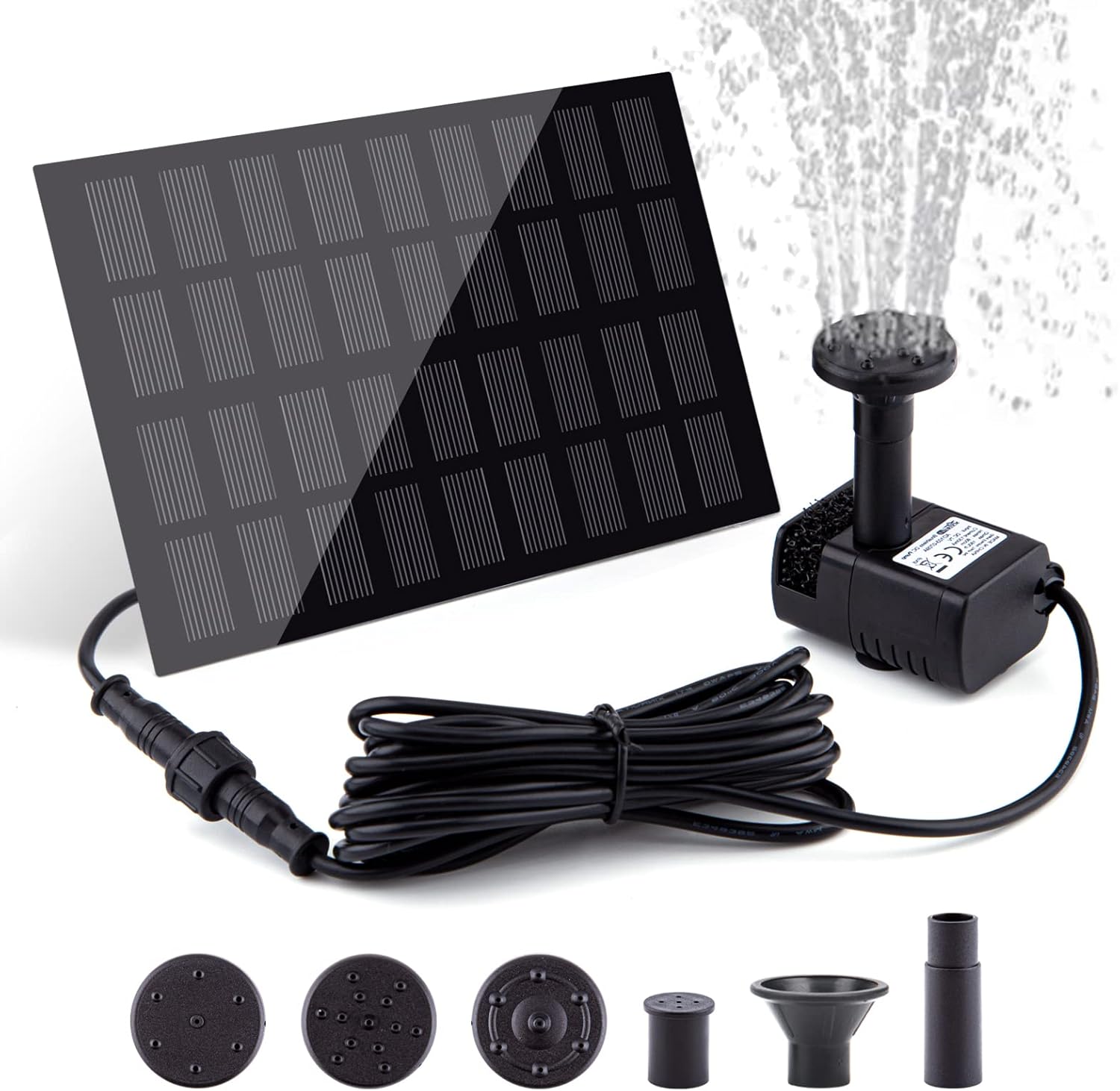 Bomba de fuente solar para baño de pájaros, con panel solar separado, bomba de agua solar mejorada de 2 W con cable de 3 M de largo y 4 boquillas