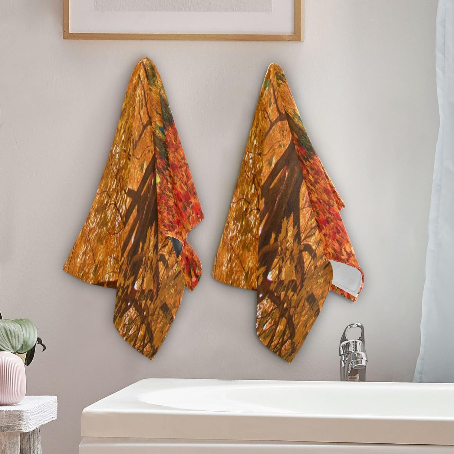 ALAZA Juego de 2 toallas de baño de mano de otoño con hojas de otoño, árboles y árboles, toallas de baño de algodón, suaves y absorbentes, toallas
