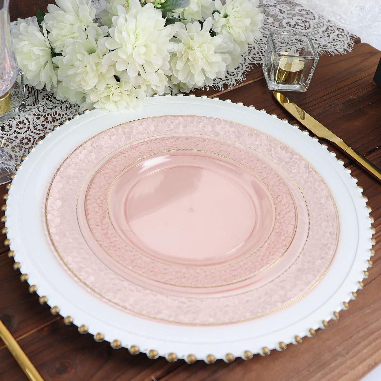 Efavormart – Platos de postre o aperitivo de plástico de 7.5 pulgadas con borde dorado y diseño martillado de 7.5 pulgadas