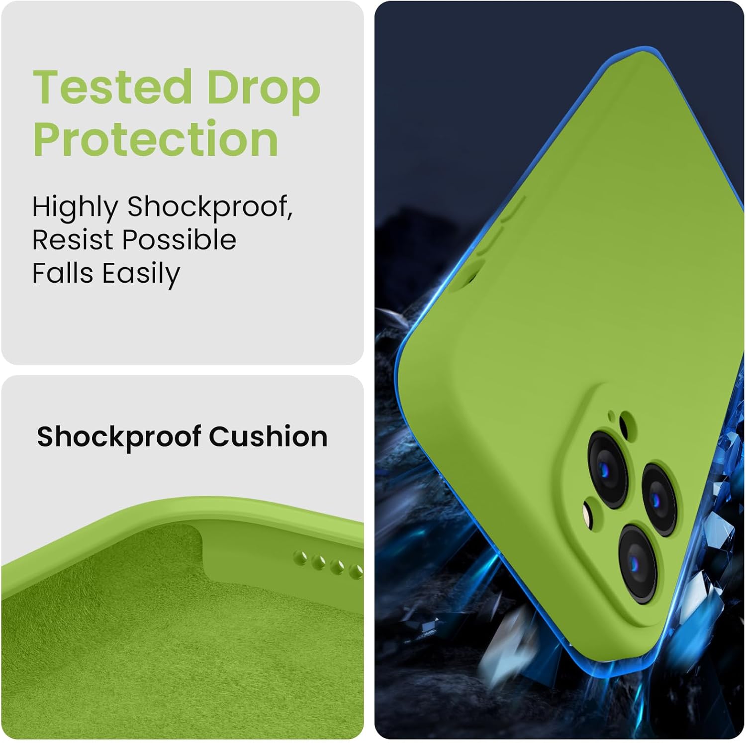 FireNova Funda para iPhone 14 Pro Max, silicona mejorada protección de cámara para iPhone 14 ProMax con 2 protectores de pantalla, forro interior de