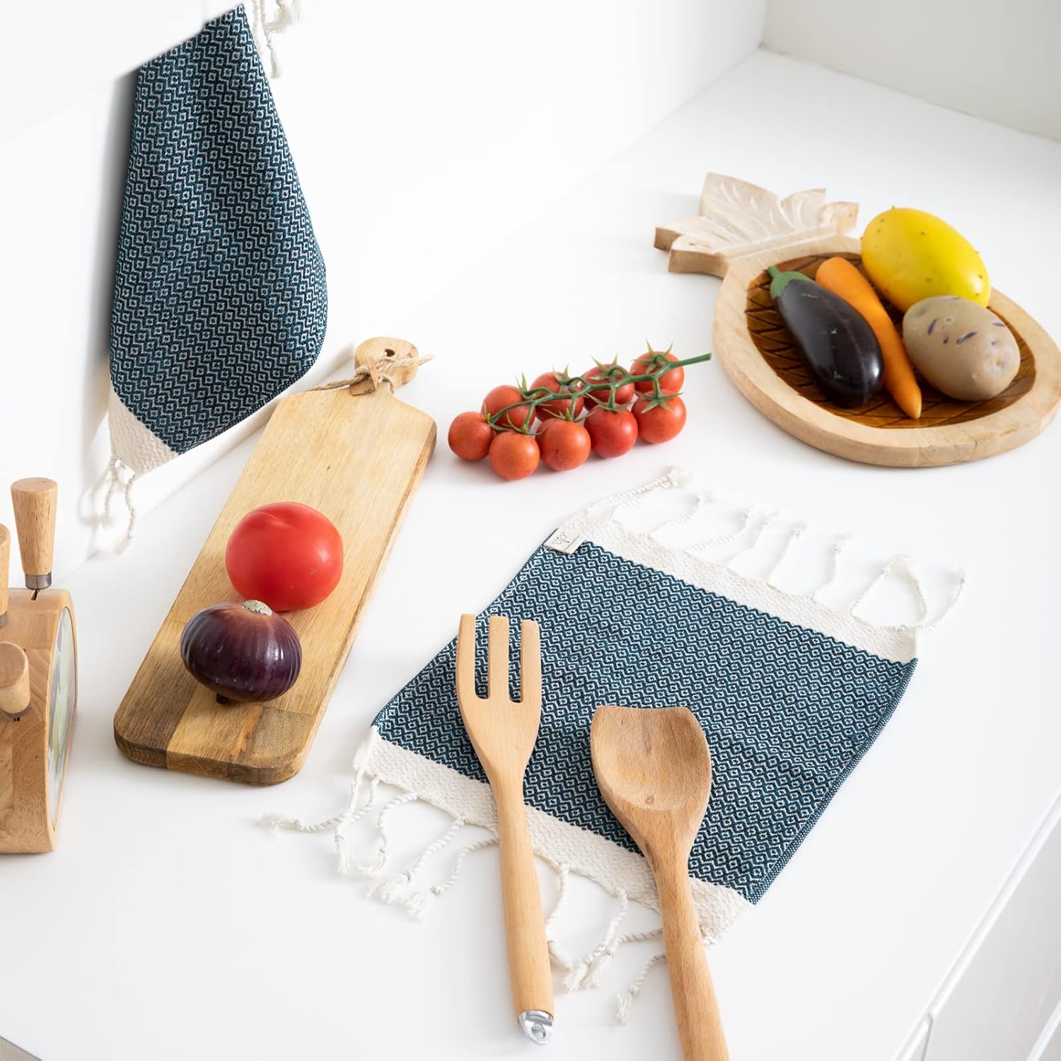 Smyrna Turkish Cotton- Paquete de 6 paños de cocina de 100% algodón natural, 12x12pulgadas, lavables a máquina, ultra suaves, absorbentes,
