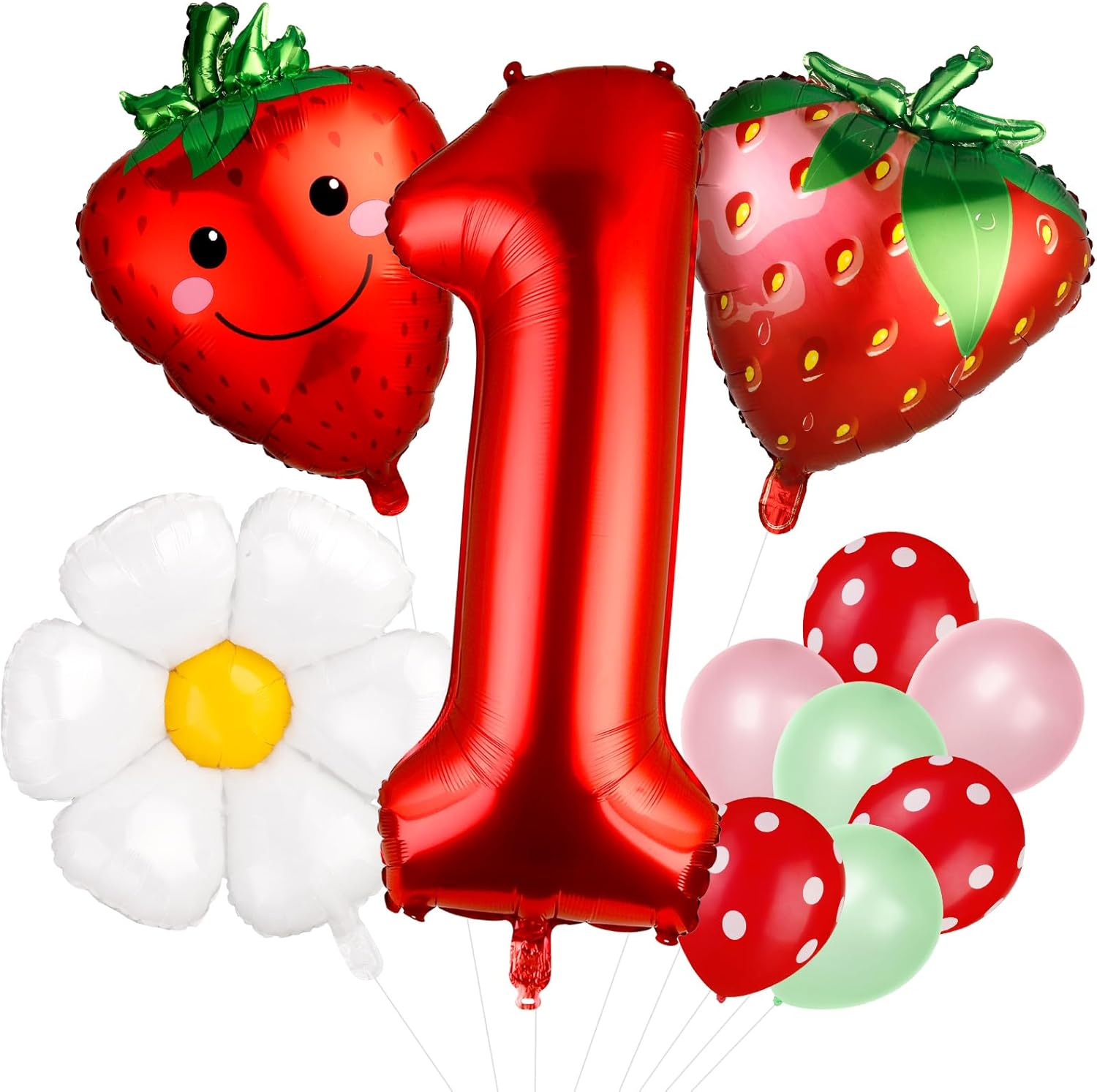 Auidy_6TXD 19 globos de fresa, decoraciones de cumpleaños de fresa, suministros de fiesta de primer cumpleaños de fresa, decoraciones de primer