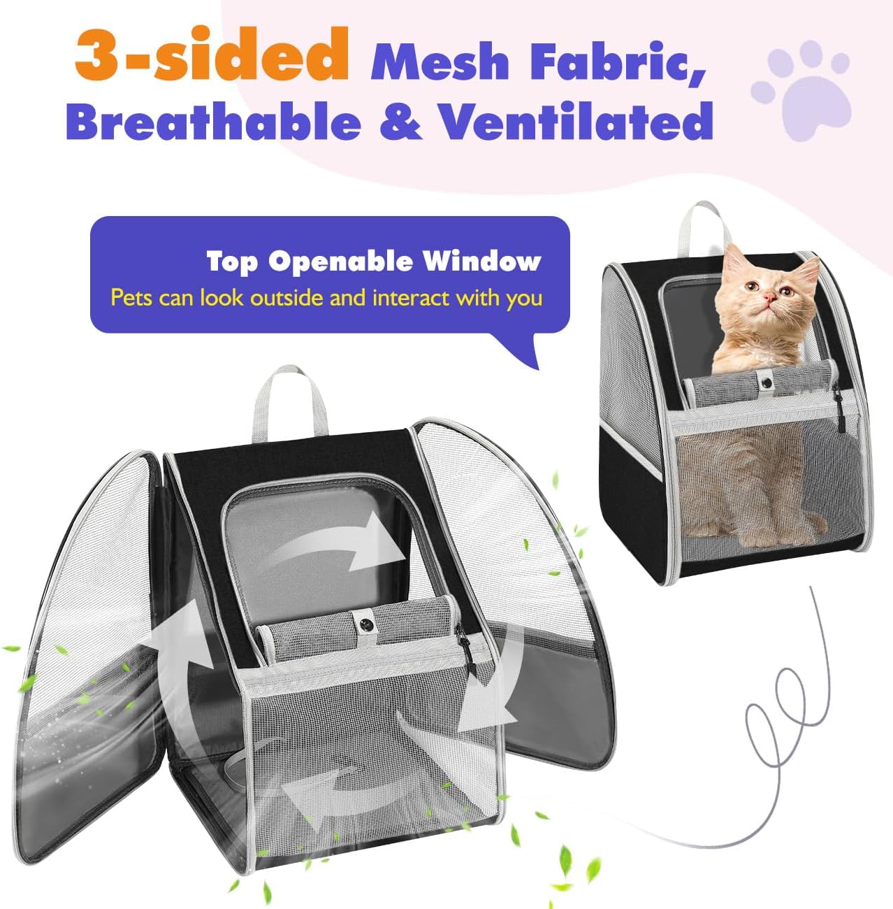 Pawaboo Mochila transportadora grande para gatos, mochila transportadora para perros pequeños y medianos, totalmente ventilada, marco de acero
