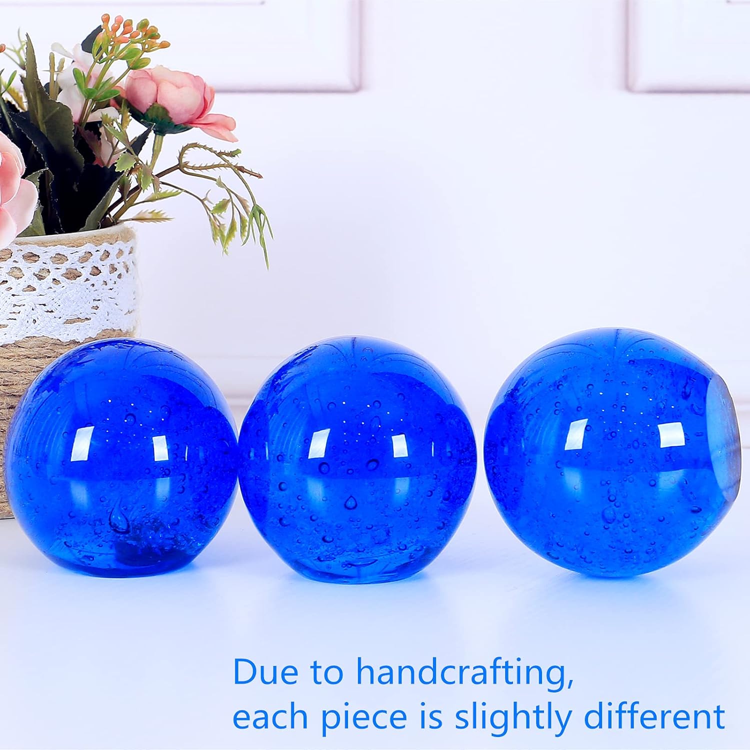 EUSTUMA Estatuillas de vidrio soplado a mano Bola de burbujas del océano, bola de vidrio pisapapeles, decoración del hogar coleccionable, decoración