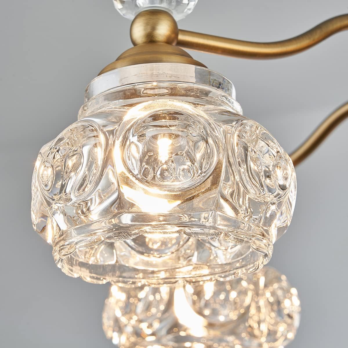 ZILANL Lámpara colgante de cristal dorado con 5 luces, estilo rústico, acabado de latón envejecido cepillado mate con pantalla de cristal para isla