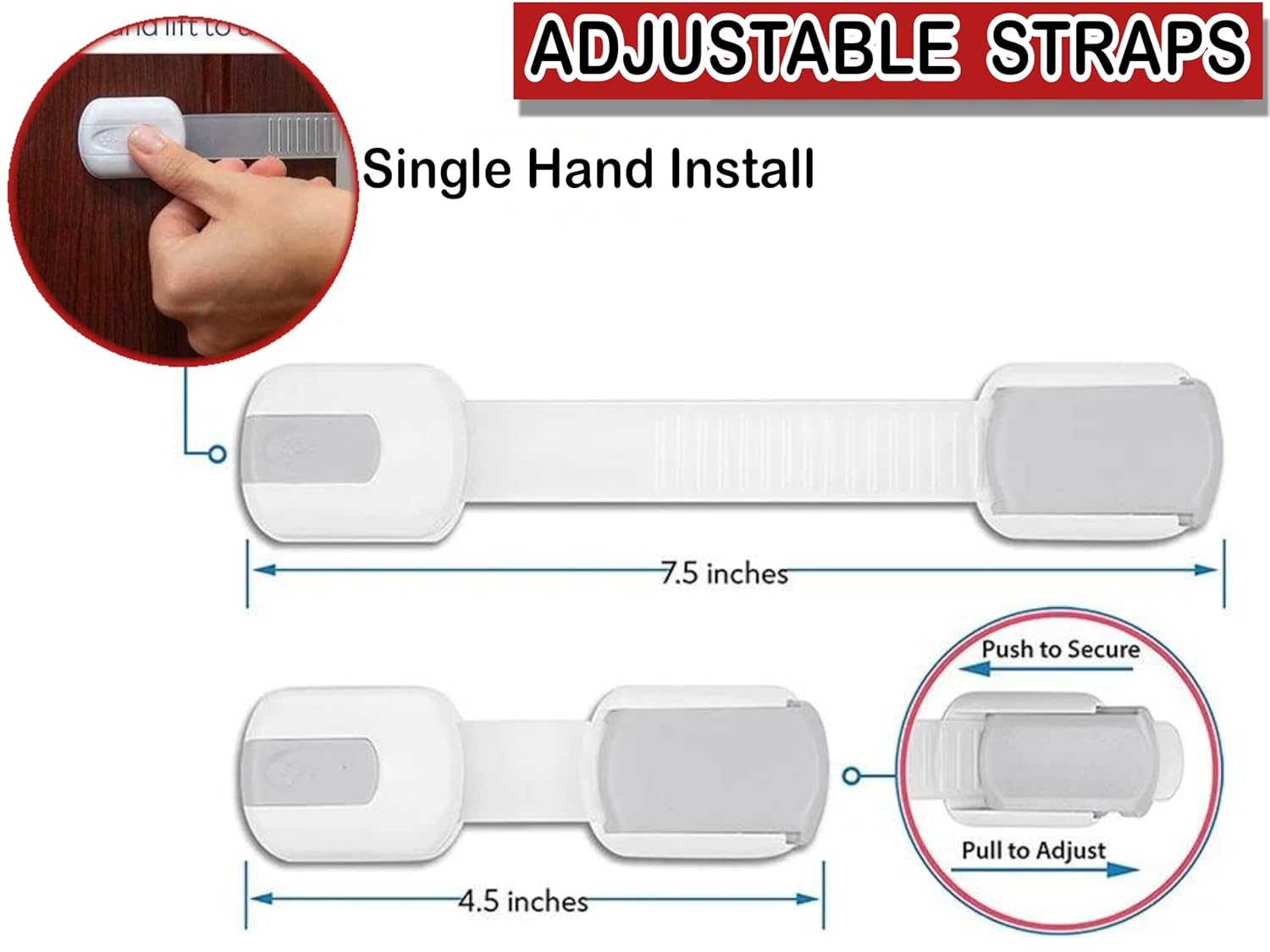 BrandX – Cerraduras de seguridad para cajones de bebé (paquete de 10), correas multiusos para armarios, cocina, inodoro, horno, nevera, adhesivo 3M,