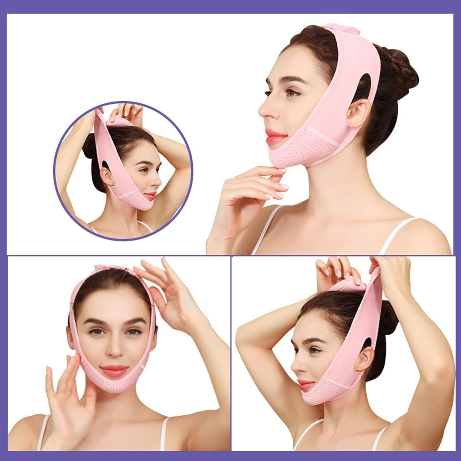 Mascarilla facial reutilizable con línea en V, vendaje de protección facial para mujer, lejos de la doble barbilla, cinturón de elevación para