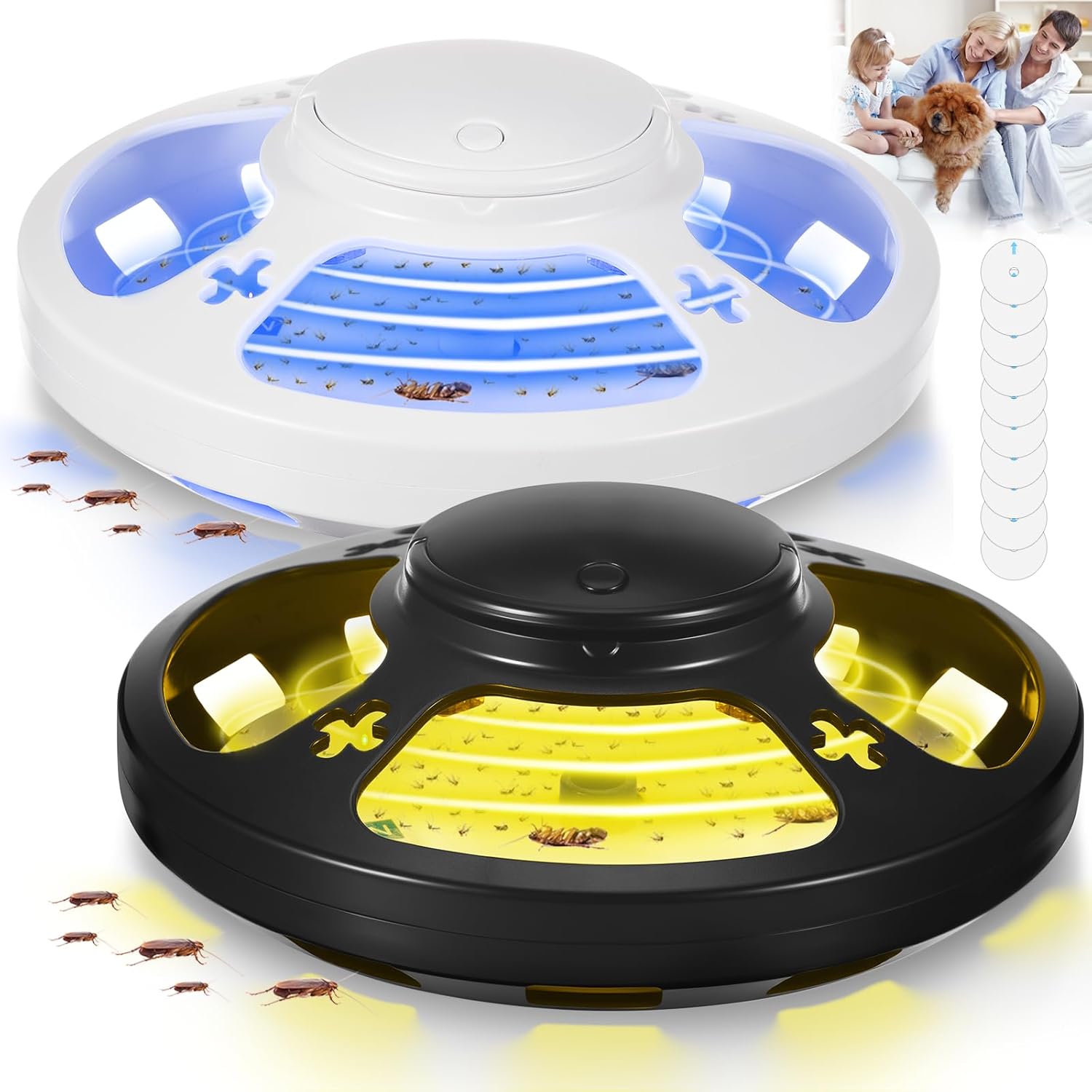 Paquete de 2 trampas para pulgas para el interior de tu hogar, trampa de mosquitos para casa, luz nocturna UV, atrapador de insectos con 10 trampas