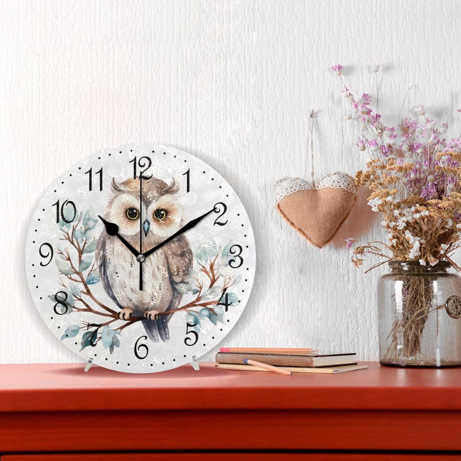 ALAZA Reloj de pared de invierno con búho en rama silencioso sin tictac, funciona con pilas, 10 pulgadas para el hogar, sala de estar, cocina, baño,