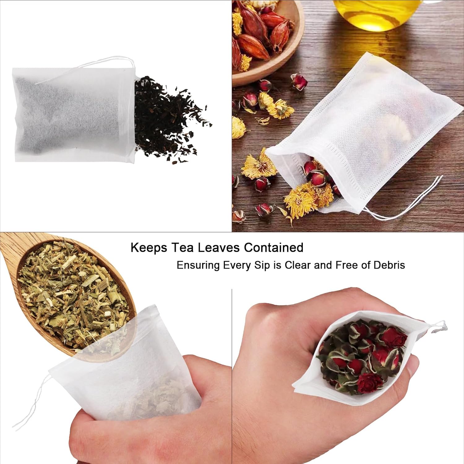 NEPAK 100 bolsas de té para té de hojas sueltas, bolsas de té vacías de 3.15 x 3.94 pulgadas, bolsas de té rellenables desechables, bolsas de filtro