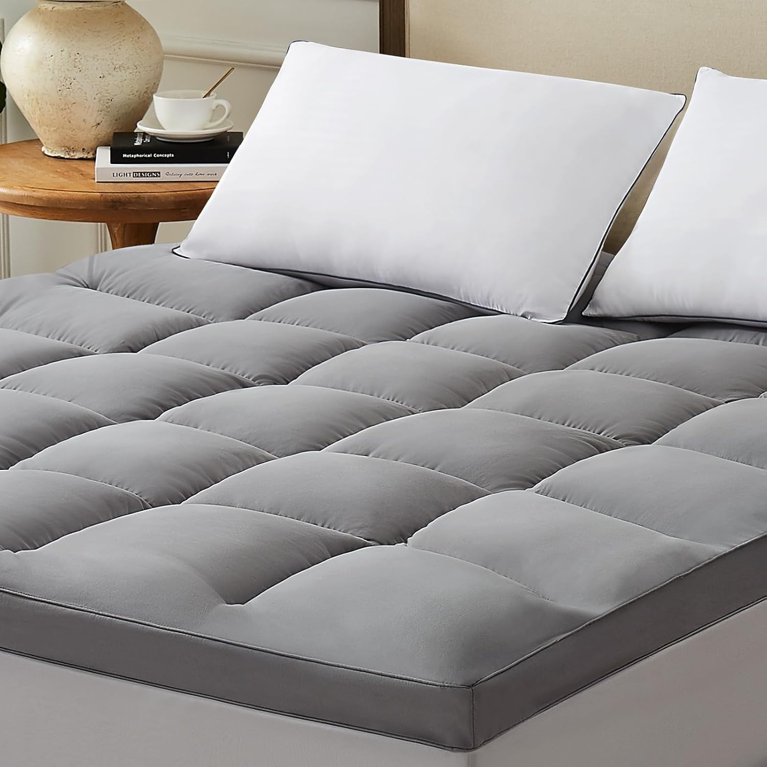 Homemate Cubrecolchón tamaño individual XL, 1800 hilos, refrescante, para sueño profundo, extra grueso, relleno alternativo de plumón de nieve 3D,