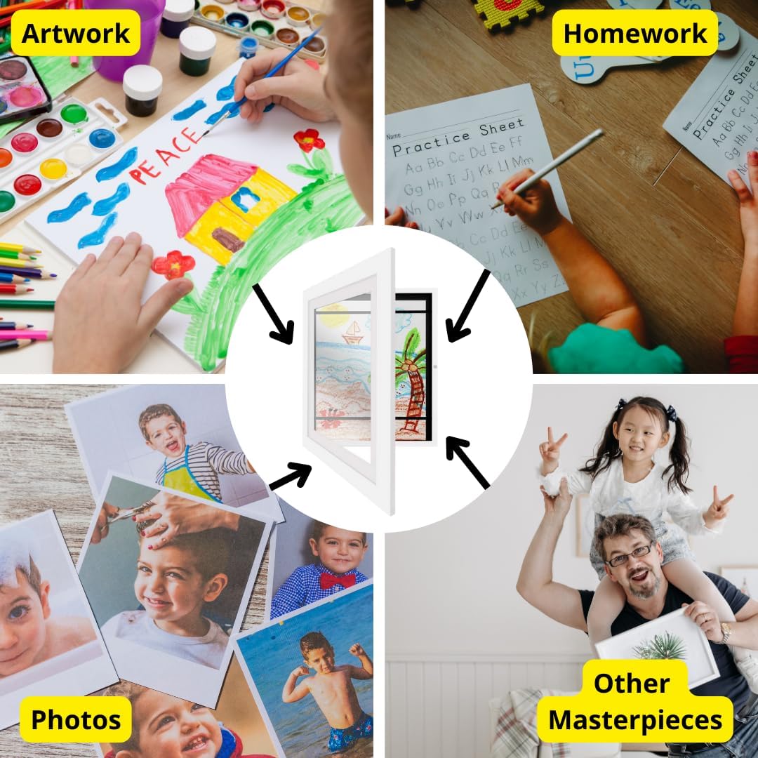 Marco de obras de arte para niños, marco de fotos de 8 x 10 pulgadas, para almacenar, exhibir, colgar hasta 150 fotos intercambiables o obras de
