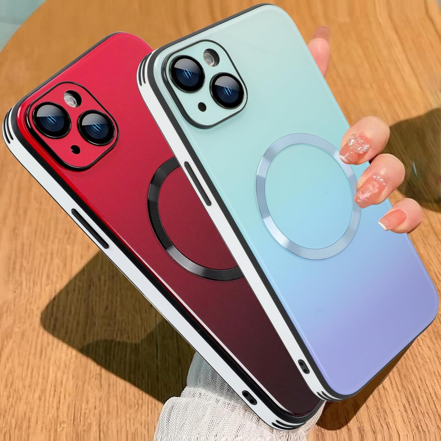 ZIYE Funda magnética para iPhone 14 Pro compatible con MagSafe Gradient, protección de lente de cámara, delgada, a prueba de golpes, suave TPU