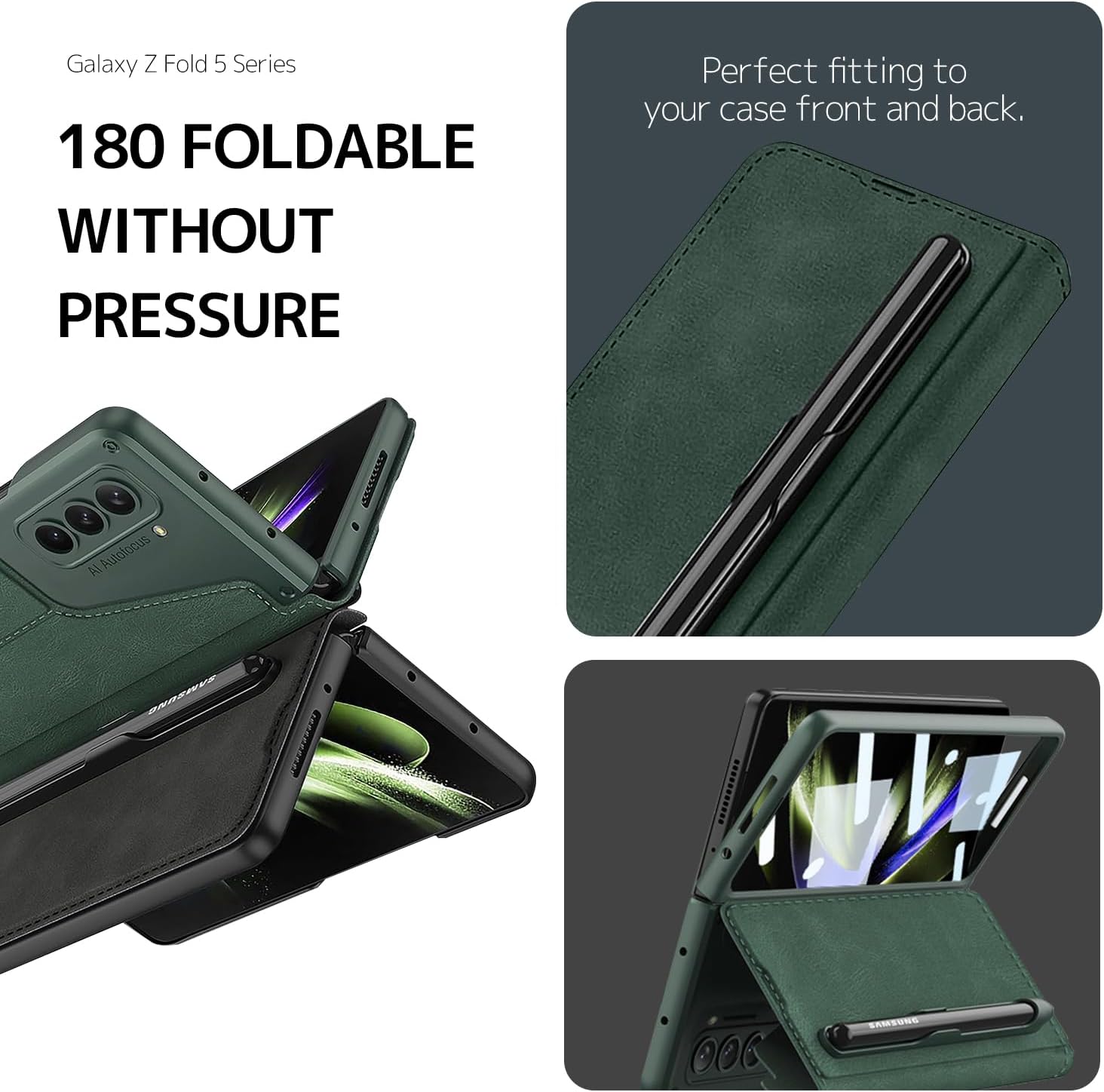 NINKI Funda compatible con Samsung Galaxy Z Fold 5 con protector de pantalla, protección de bisagra, 2 ranuras para tarjetas, soporte desmontable