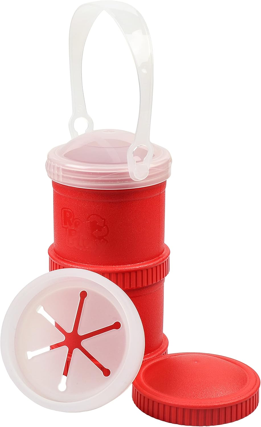 Re-Play Hecho en Estados Unidos – 2 recipientes para aperitivos para niños con 3 tapas de almacenamiento de plástico, 1 tapa de silicona para