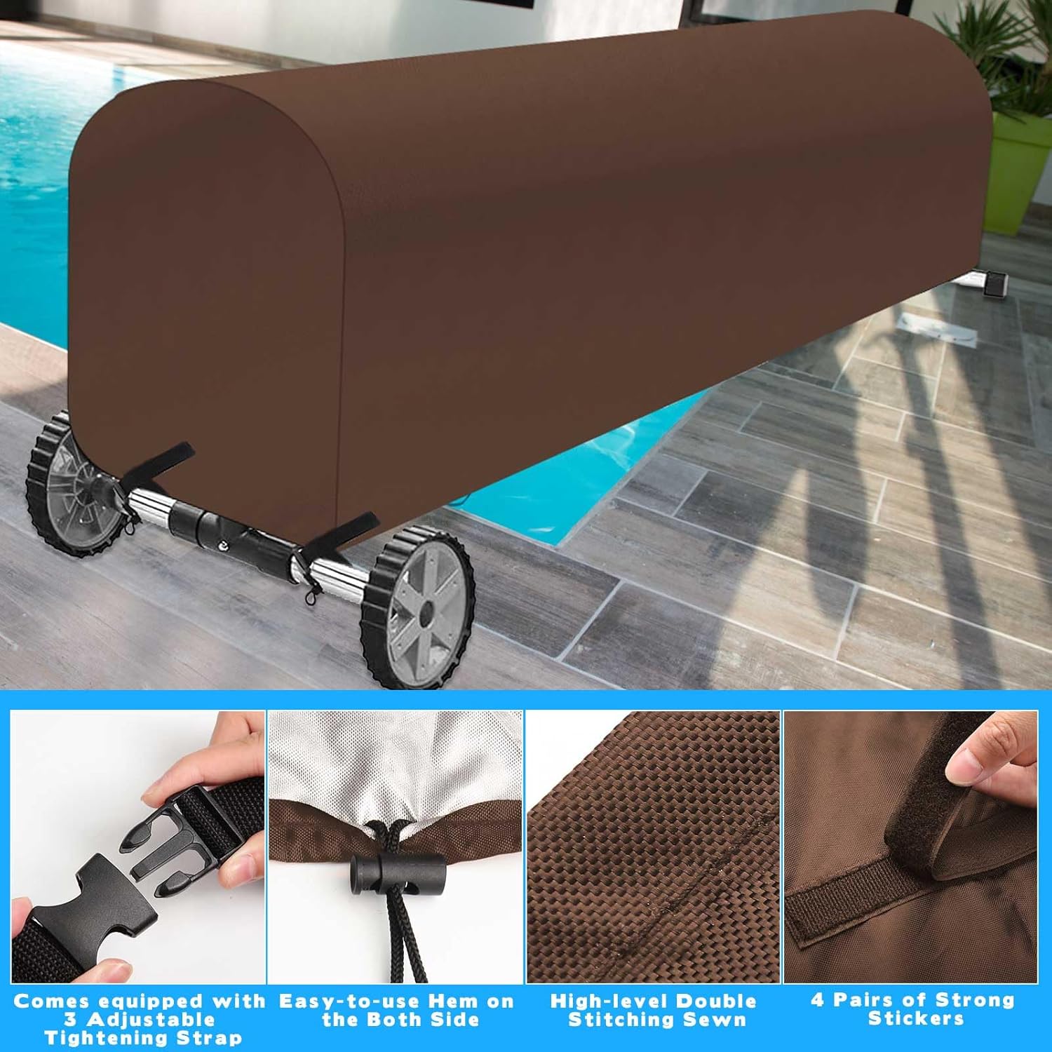 Woanger Cubierta de carrete de manta solar para piscina, impermeable, resistente a los rayos UV, cubierta de carrete solar para piscina enterrada