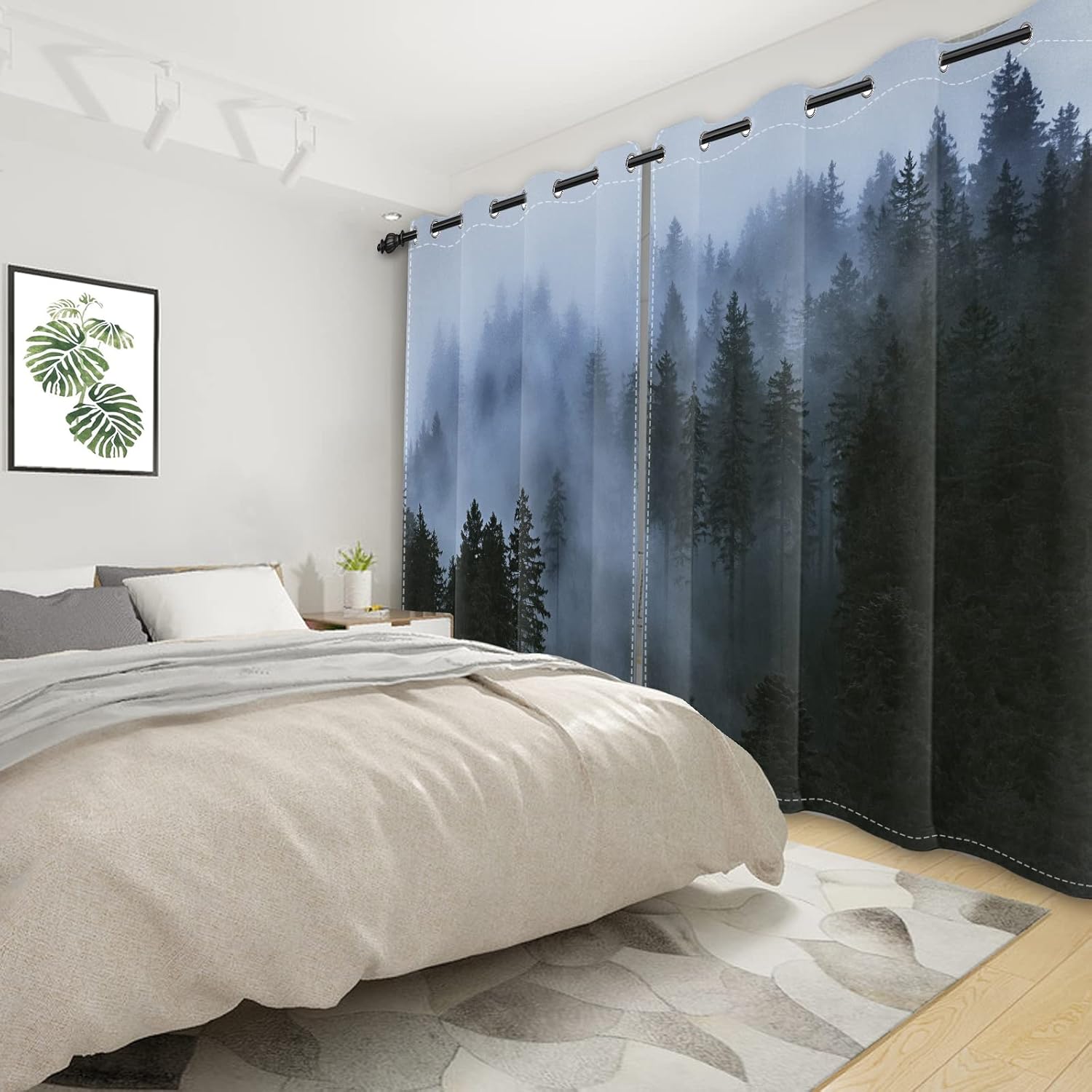 SIEDYCV Cortinas opacas de bosque brumoso de 42 x 84 pulgadas, con niebla escénica, bosque lluvioso, pinos, paisaje natural, 2 paneles de cortinas