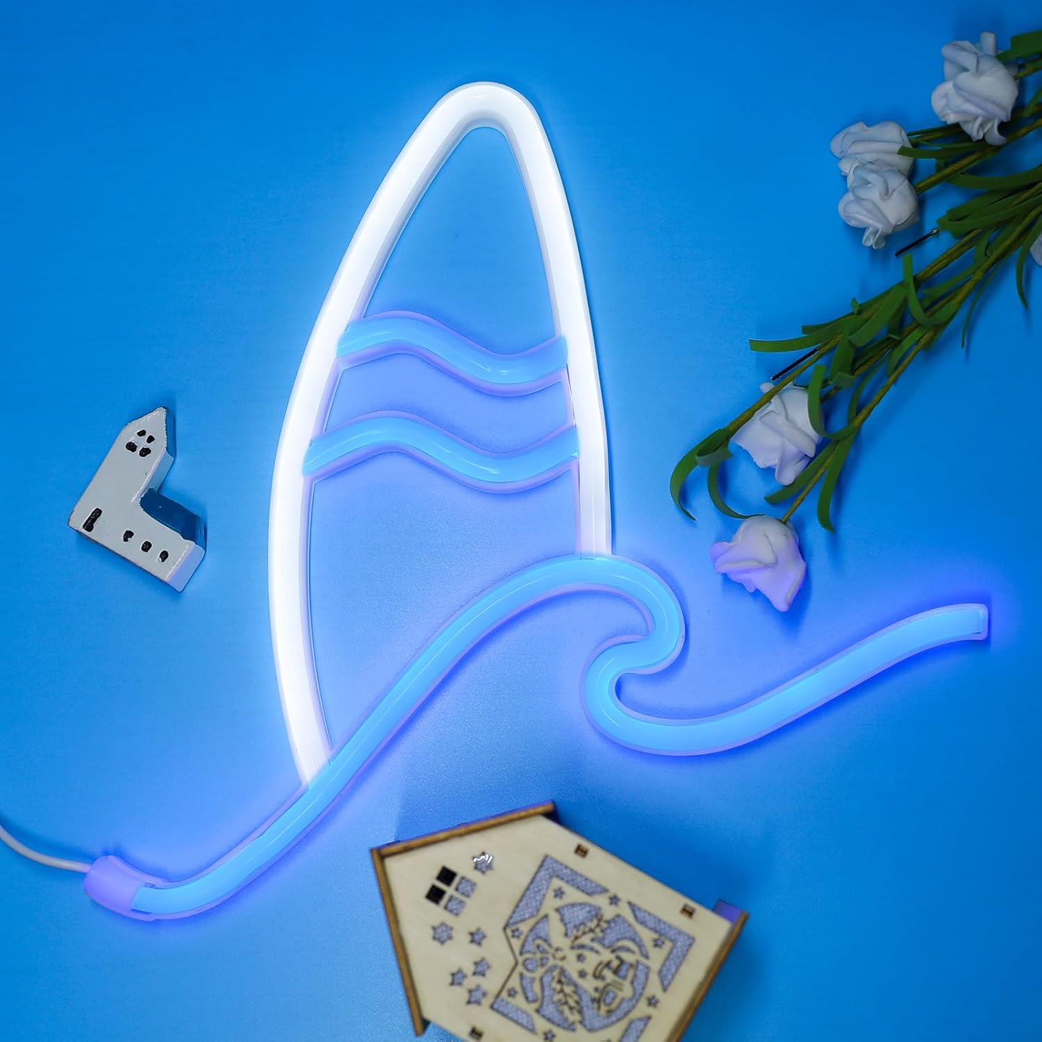 Letreros de neón de olas para decoración de pared, luz LED de neón de ondas de playa, tabla de surf, sala de sufer, agua de mar, olas del océano,