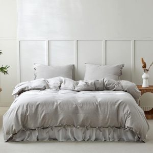 BISELINA Juego de funda de edredón 100% algodón lavado, 3 piezas con correa de lazo, color liso, textura similar al lino, duradera, transpirable, BISELINA Juego de funda de edredón 100% algodón lavado, 3 piezas con correa de lazo, color liso, textura similar al lino, duradera, transpirable,