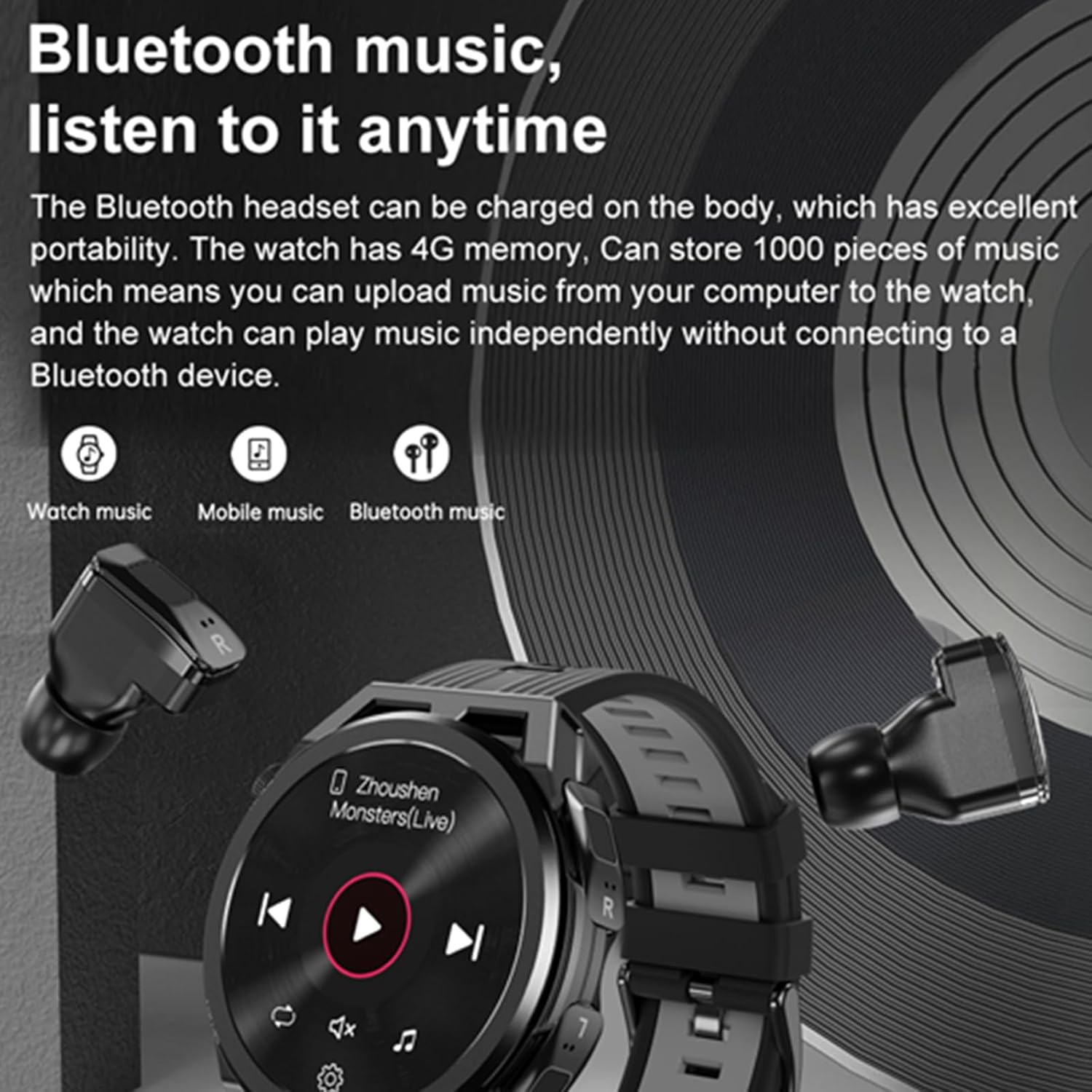 N18 Smart Watch with Earbuds 1.53 Inch Smartwatch Wireless Headphones Combo TWS Health Monitor Fitness Tracker Built-in 4G Memory Local MP3 Player