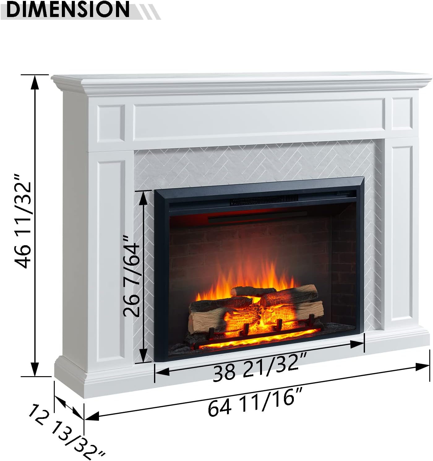 LegendFlame Hailey – Chimenea eléctrica con mantel envolvente de 65 pulgadas e inserto Carl de 39 pulgadas, color blanco crema con acabado de